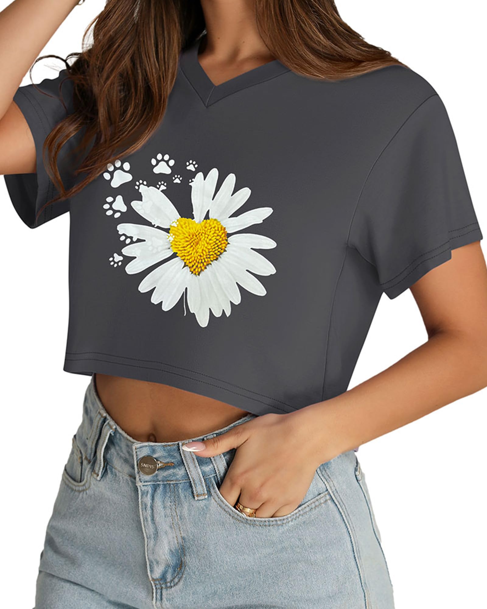 Womens Crop Tops Summer Baisc Tees V Neck T Shirts Casual Short Sleeve Cropped Top 2026