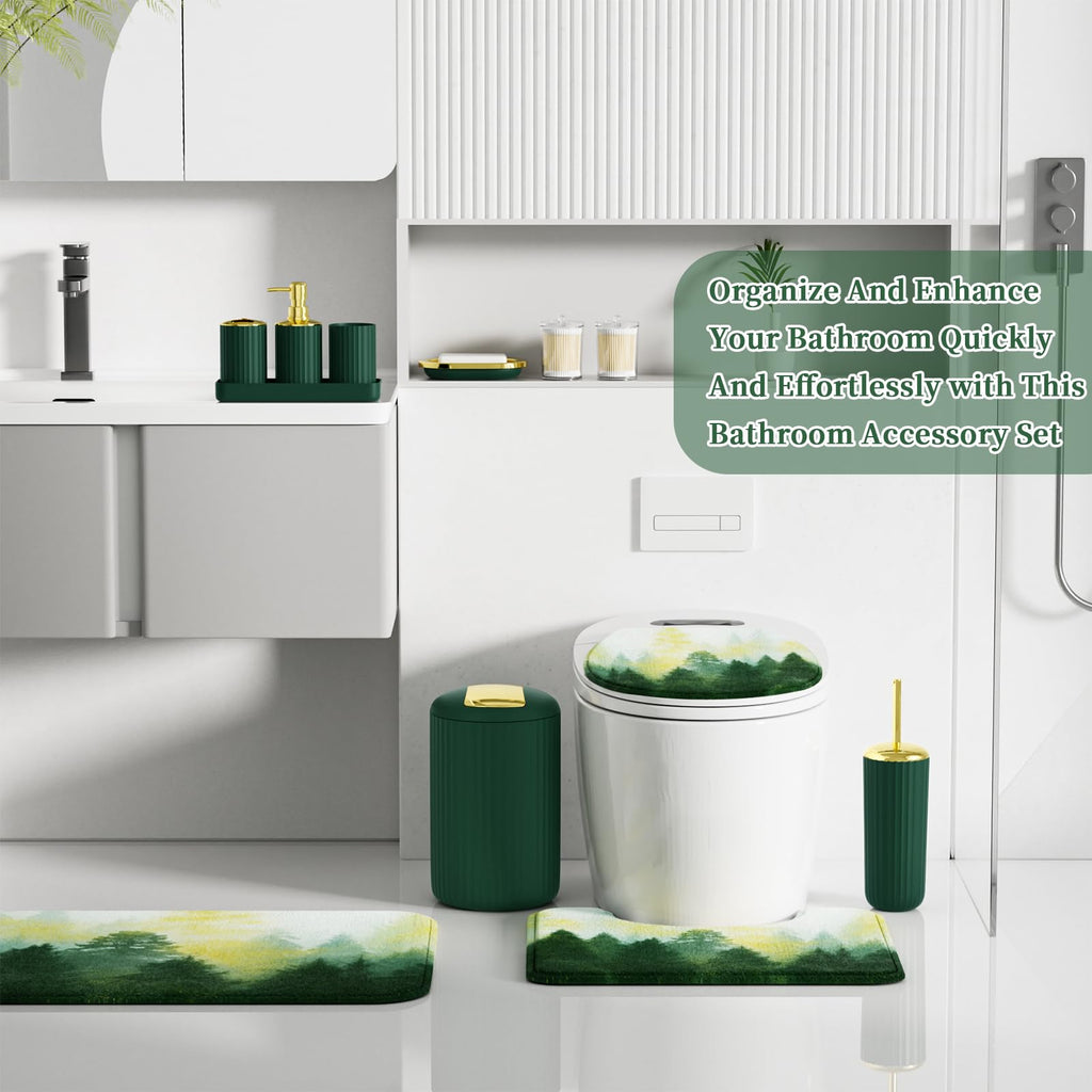 XLHOMO 24 PCS Black Bathroom Accessories Set with Shower Curtain and Rugs, Bathroom Decor Set with Trash Can, Toilet Brush, Soap Dispenser, Toothbrush Holder, Tumbler, Soap Dish and Jars