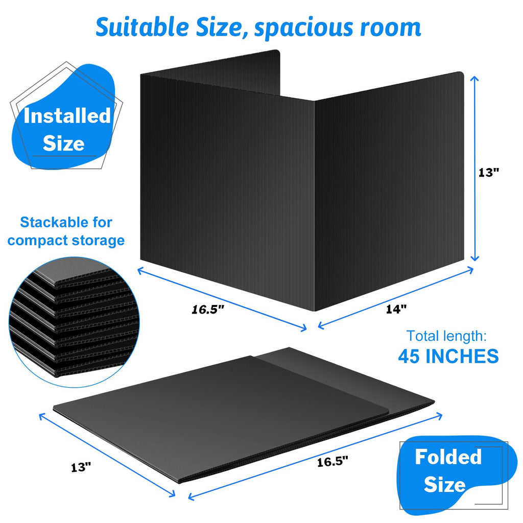 Black 4-Pack Desk Dividers for Students, Waterproof Durable Plastic Study Carrel Dividers, Easy to Clean, Privacy Classroom Shield Folder Boards for Student Desk