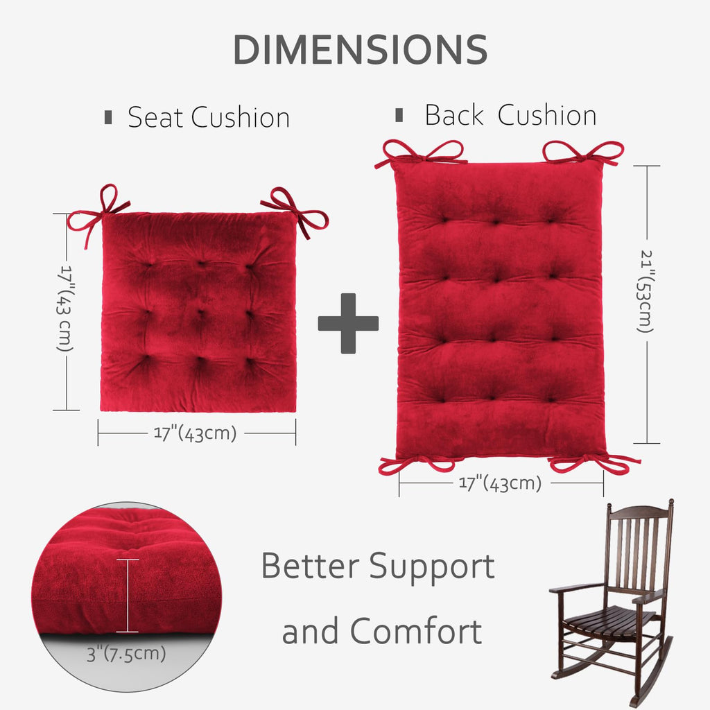 ELFJOY Rocking Chair Cushion Large Rocking Chair Pads with Ties Premium Tufted High Back and Seat Cushion 2 Piece Set Black