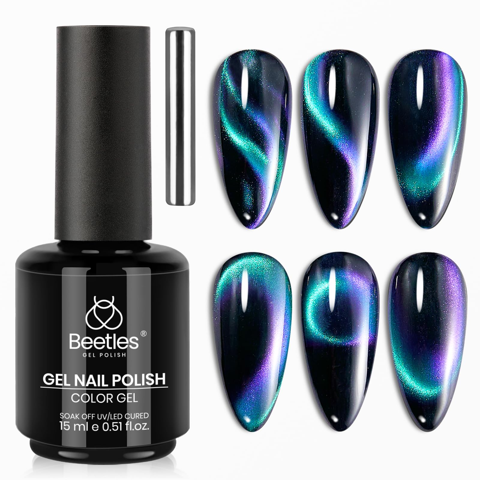 Beetles Star Cascade Silver Cat Eye Gel Nail Polish - 15ML Christmas Silver Glitter Cat Eye Gel Polish with Magnet Soak Off UV Velvet Nail Polish Salon DIY Manicure Winter Gift for Women