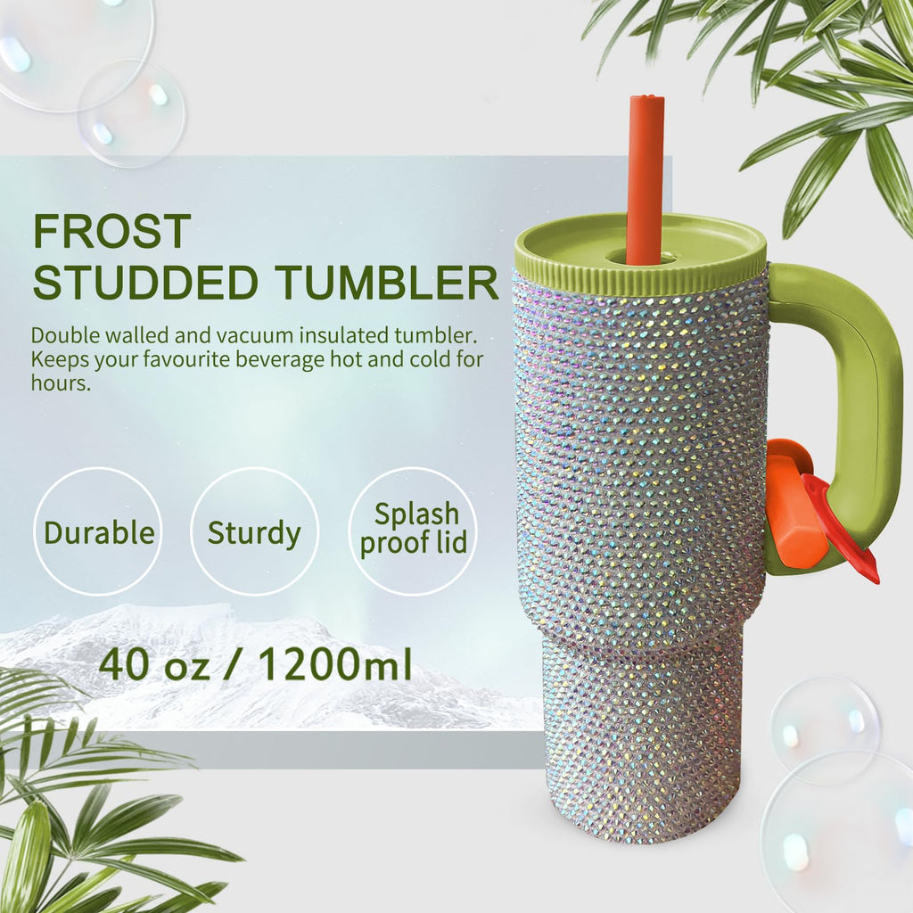 HWISDMIG 40oz Tumbler with Handle-Glitter Rhinestones Tumbler Bling Cups Stainless Steel Water Bottle Diamond Studded Tumbler for Women-Birthday Gifts for Women, Mom, Girlfriend (Amethyst)