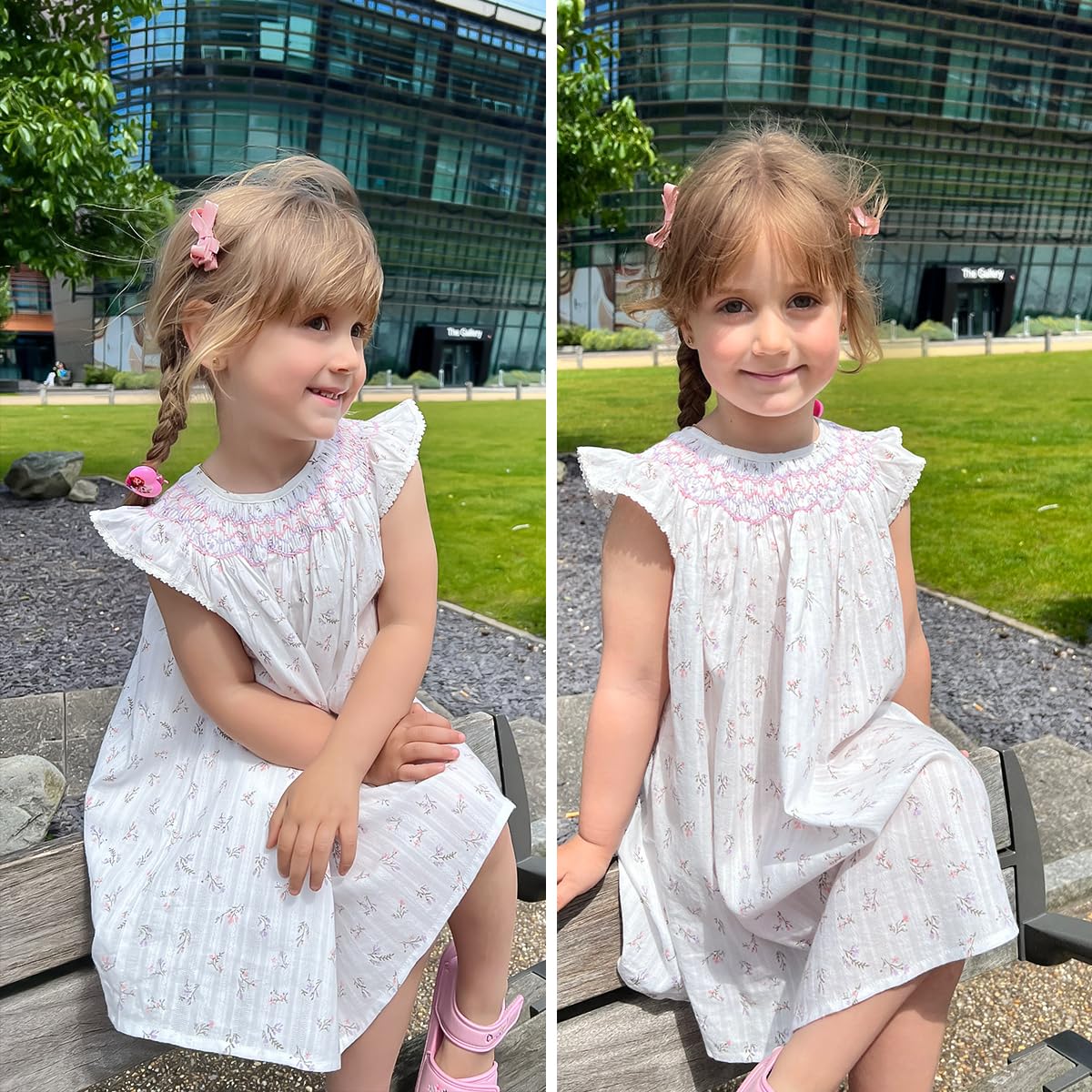 Simplee kids Baby Girl Smocked Dress Summer Casual Short Sleeve Dresses Floral Print Sundress Princess Dress for Toddlers