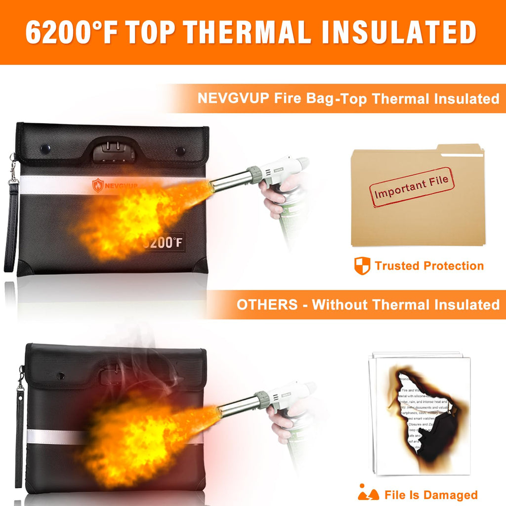 Fireproof Money Bag 4200°F - Heat Insulated, 9.8 x 6.5" Small Fireproof Document Bags with Waterproof Zipper, Fire proof Bag with Reflective Strip and Fireproofs Edeging, Fire Pouch Set for Valuables