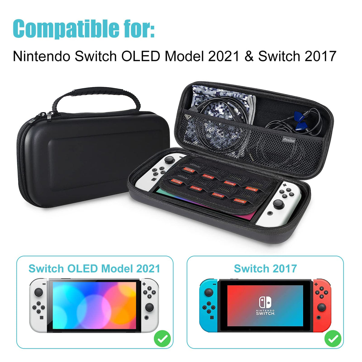 ProCase Carrying Case for Nintendo Switch 2 (2025) with 24 Game Card Slots, Hard Portable Travel Case Storage Bag Protective Pouch for 2025 Nintendo Switch 2 Console AC Adapter & Accessories -Black,L