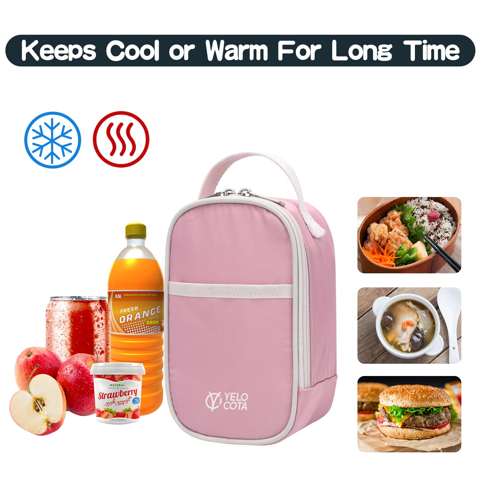 Yelocota Small Insulated Lunch Bag- Snack Bag- Mini Cooler Bag with Handle for Travel,Work,School(Storage Space below 20oz)- Also Suitable for Pairing with Food Jar