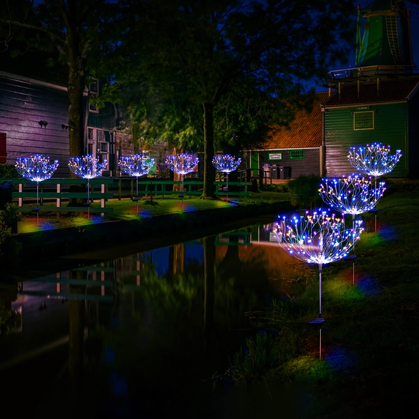 Solar Garden Firework Lights Outdoor Waterproof, 2 Pack Solar Powered Art Stake Twinkle Lighting for Outside Decor, 120 LED Sparklers String Lights for Yard Pathway Decorations(White)