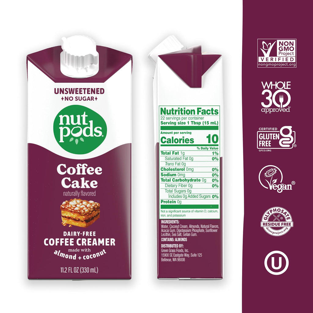 nutpods Coffee Cake Unsweetened Dairy-Free Creamer, Made from Almonds and Coconuts, Whole30, Keto, Gluten Free, Non-GMO, Vegan, Kosher (3-Pack)