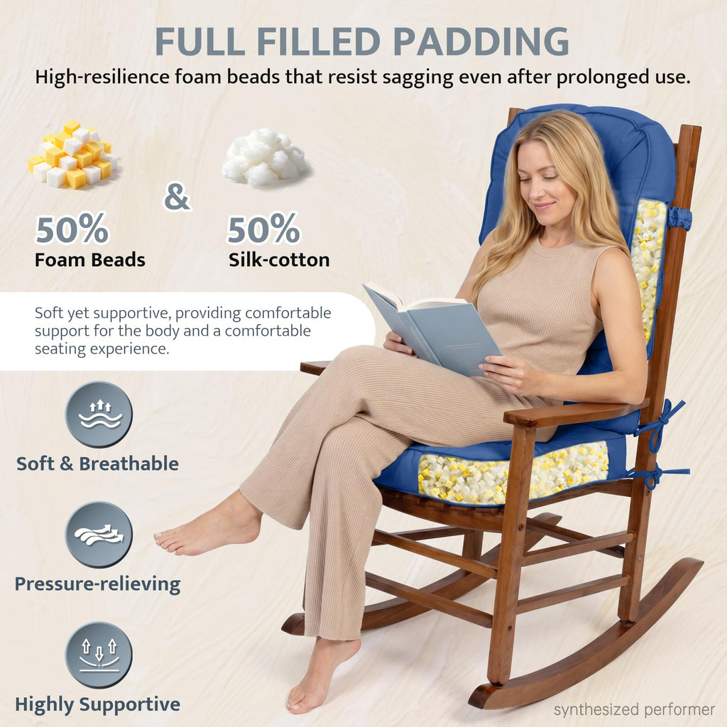 mudilun Rocking Chair Cushion - Non-Slip Tufted 4-Inch Thickened Rocking Chair Cushions with Ties Indoor/Outdoor Wooden Rocking Chair Pad for Living Rooms, Bedrooms, and Balconies