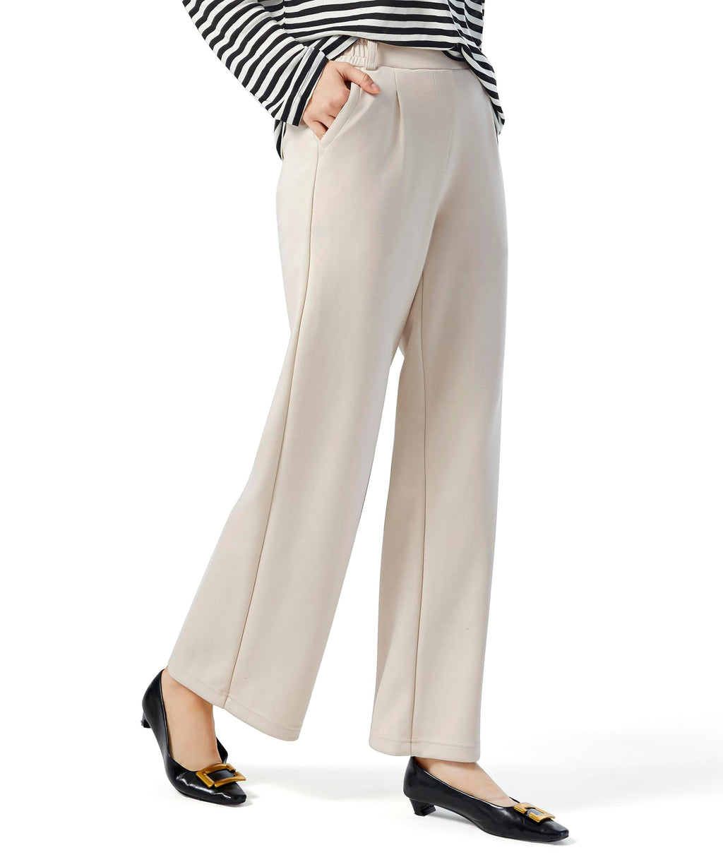 AFITNE Womens Wide Leg Work Pants High Waist Pull On Dress Pants Elastic Waistband Casual Slacks with Thick Fabric