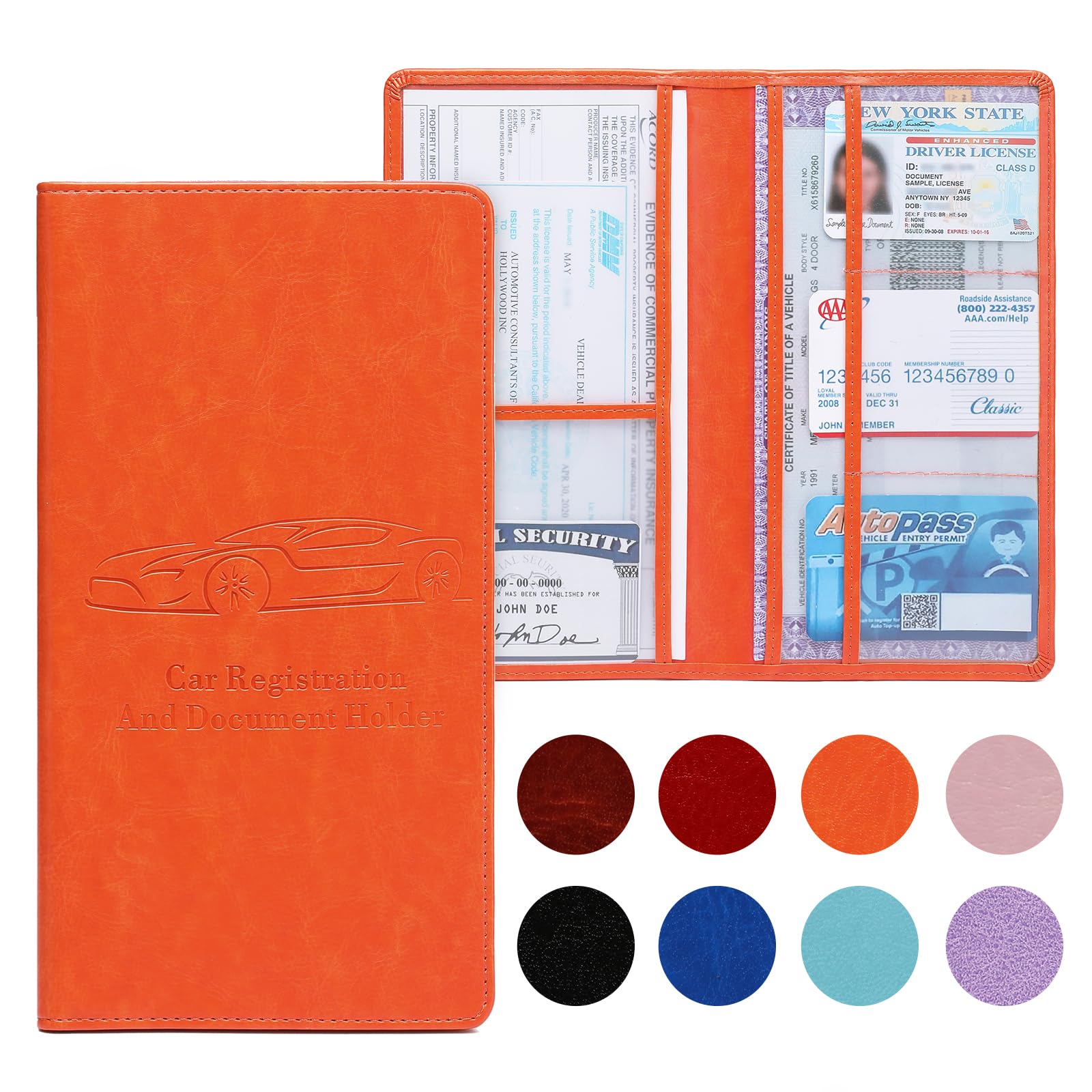Car Registration and Insurance Card Holder for Women Men, Black Glove Box Paperwork Organizer with Magnetic Buckle for Easy Access and Protect Documents and Various Cards in Vehicle