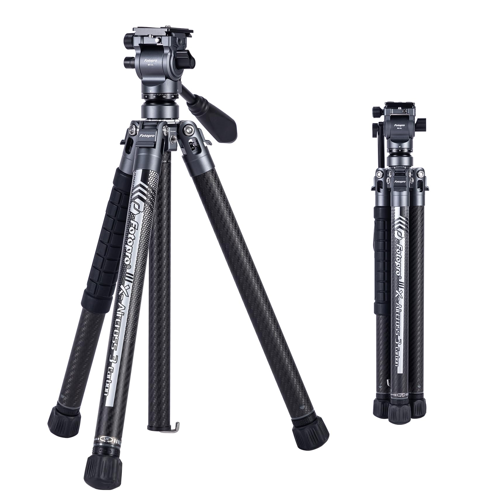 Fotopro 60" Camera Tripod, Carbon Fiber Travel Tripod with 360° Ball Head, Ultralight 2.1lbs, 22lbs Load, Quick Lock, Folds to 14.3" Carry-On, for DSLR Mirrorless Cameras, X-Aircross 3 Blue