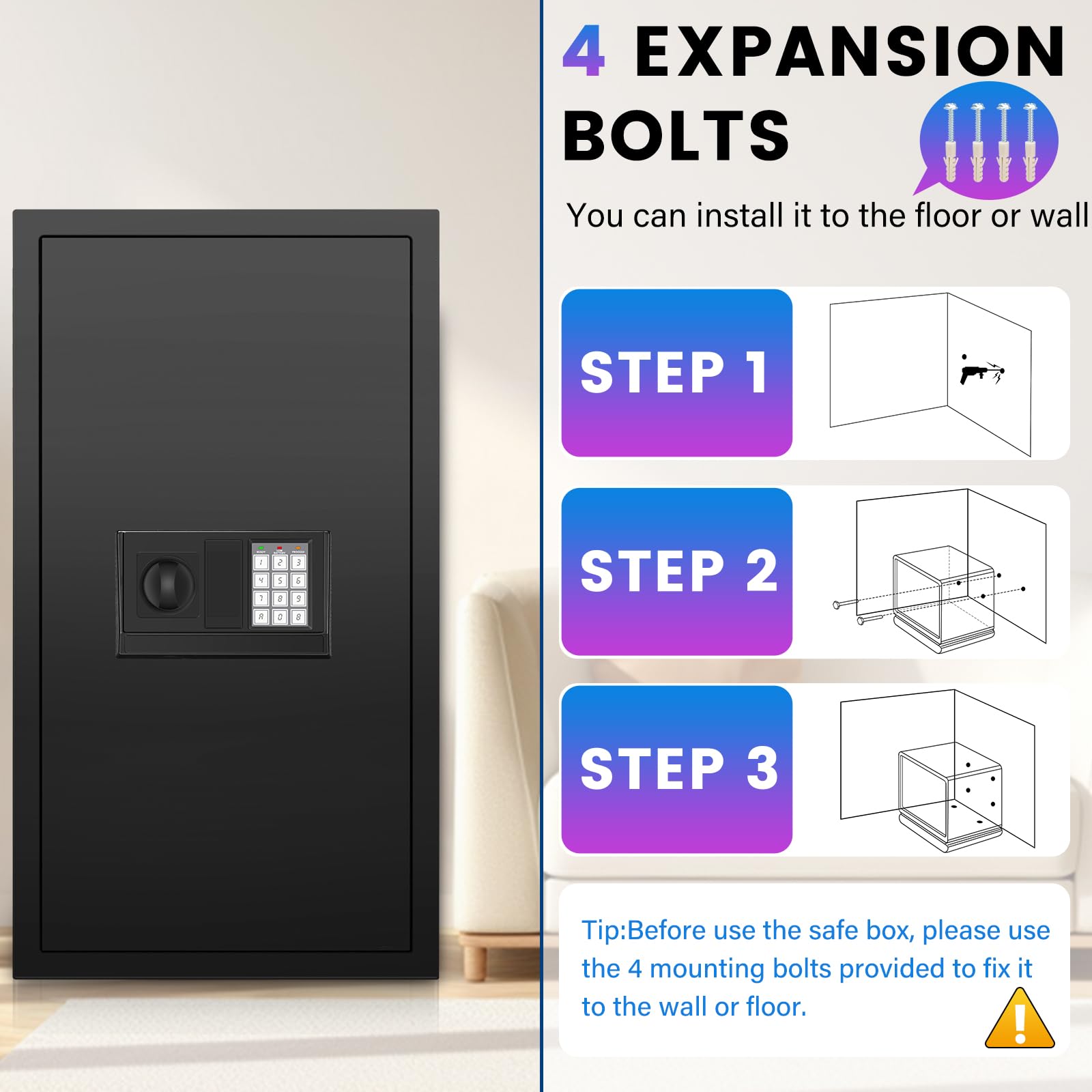 Home Safe Box, Safes with Fireproof Waterproof Bag, 9.84'' H Anti-Theft Digital Security Lock Box with Smart Alert System, Removable Shelf, Mute Function, Document Safes for Jewelry
