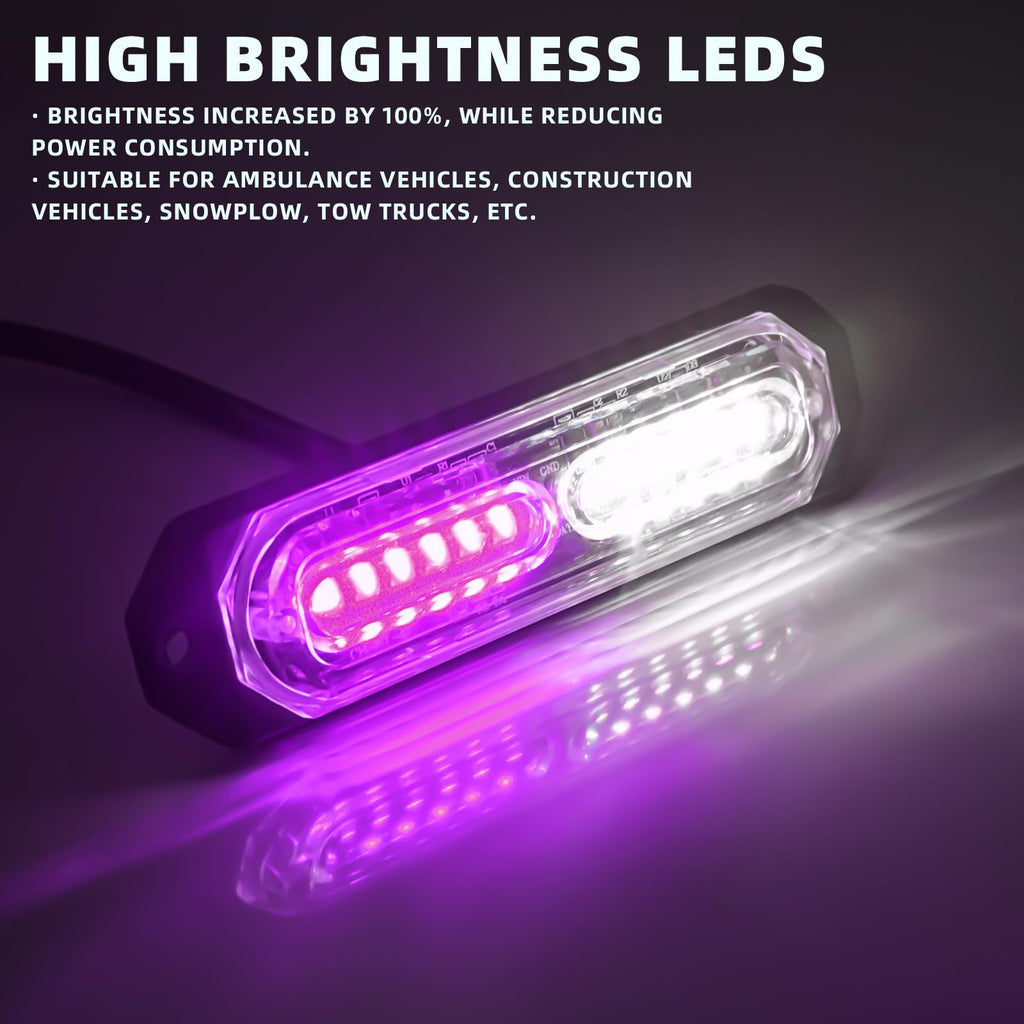 8-Pcs 12 LED Sync Feature Emergency Strobe Grille Lights Ultra Slim Surface Mount Hazard Warning Flashing Light Bar for Firefighter/Construction/Police/Trucks/Vehicles/Car/SUV (Amber/White)