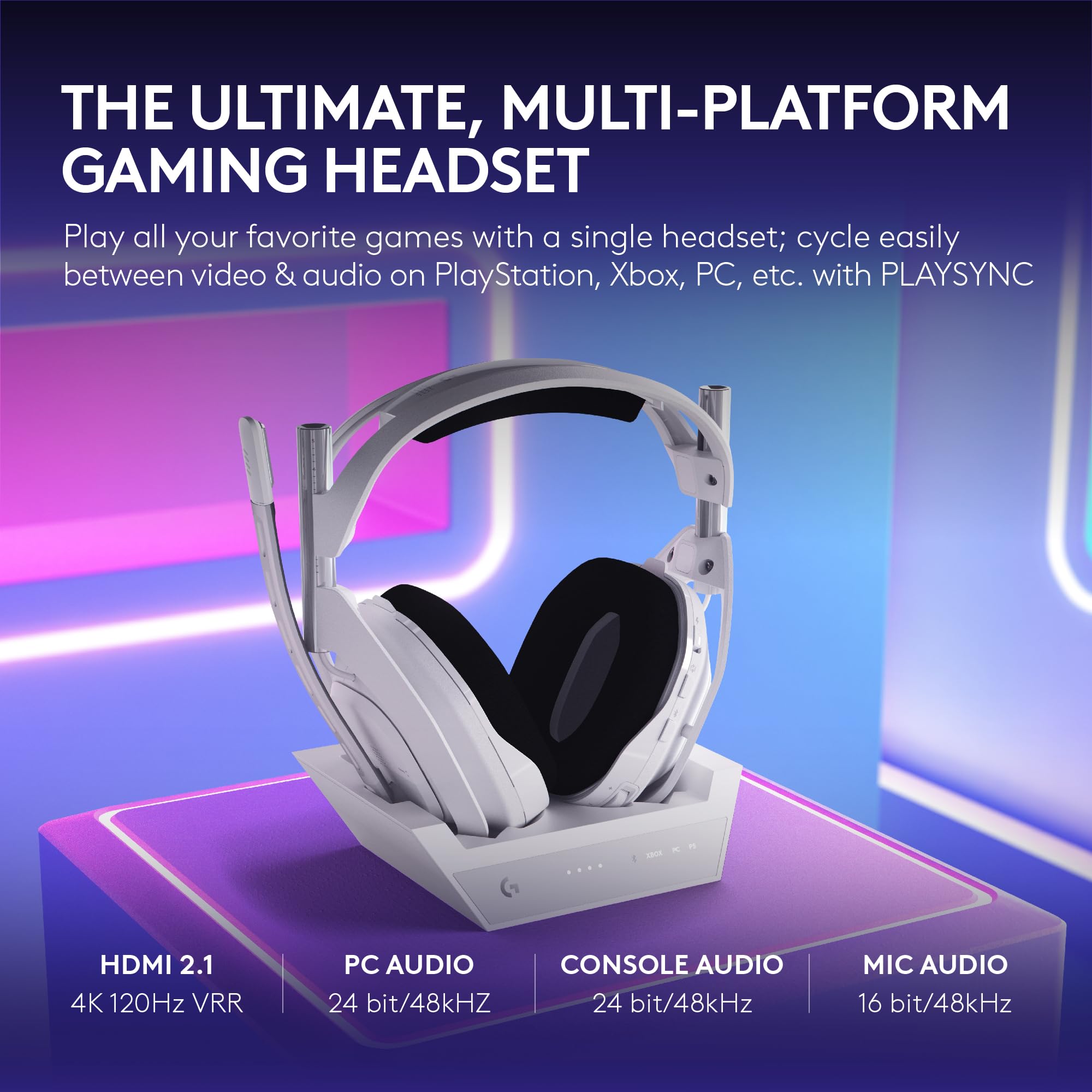 Logitech G Astro A50 X Multi-Platform Wireless Gaming Headset + Base Station for PS5/Xbox/PC: PLAYSYNC Video & Audio Switcher, HDMI 2.1 4K 120Hz VRR, <24bit/48kHz, 24hr Battery, 2.4GHz & BT - Black