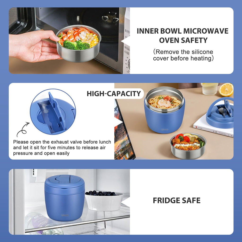 wiwens Thermo Food Jar for Hot Food Adults 32OZ Soup Thermo Lunch Containers Wide Mouth Vacuum Insulated Stainless Steel Leakproof Bento Box with Spoon (Beige)