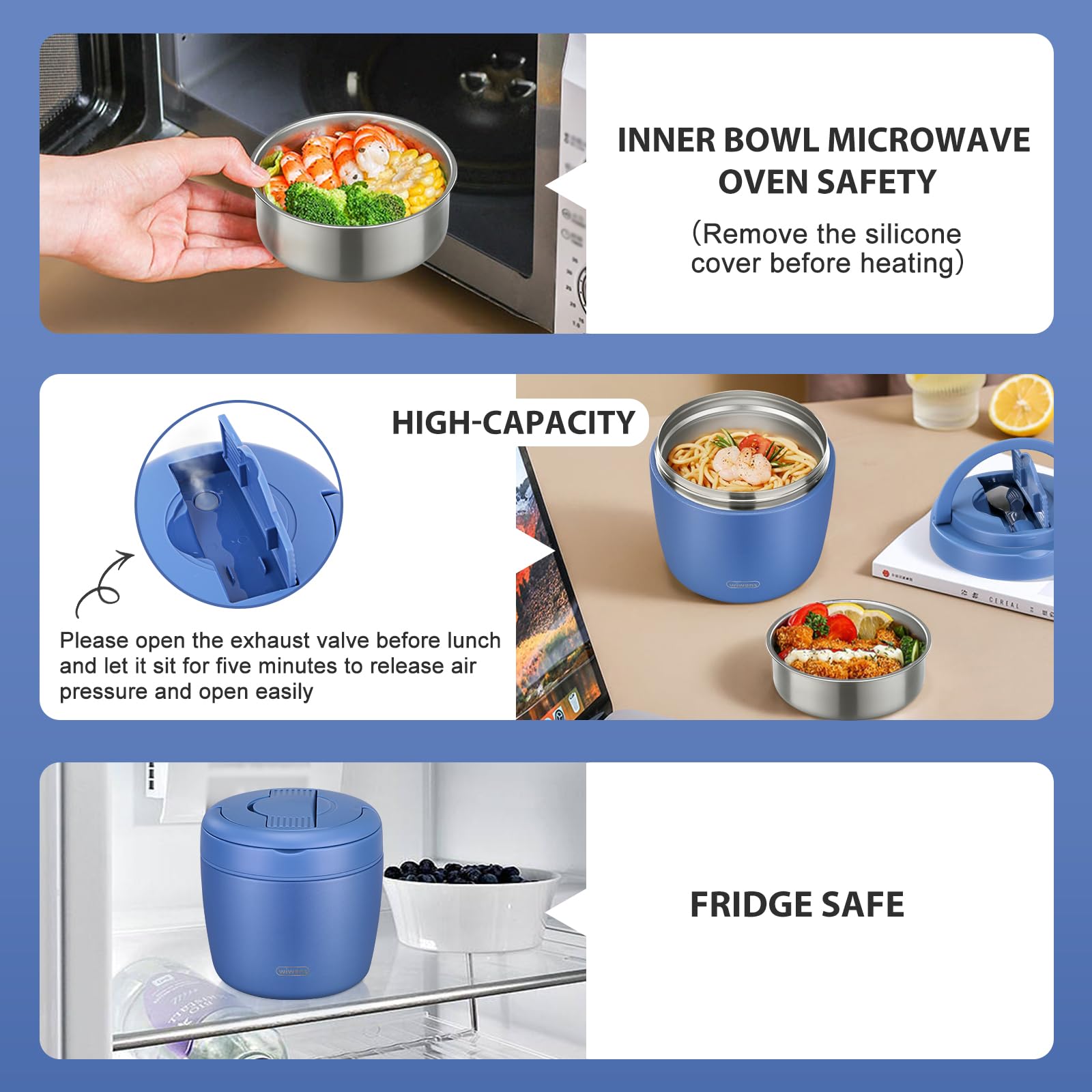 wiwens Thermo Food Jar for Hot Food Adults 32OZ Soup Thermo Lunch Containers Wide Mouth Vacuum Insulated Stainless Steel Leakproof Bento Box with Spoon (Beige)