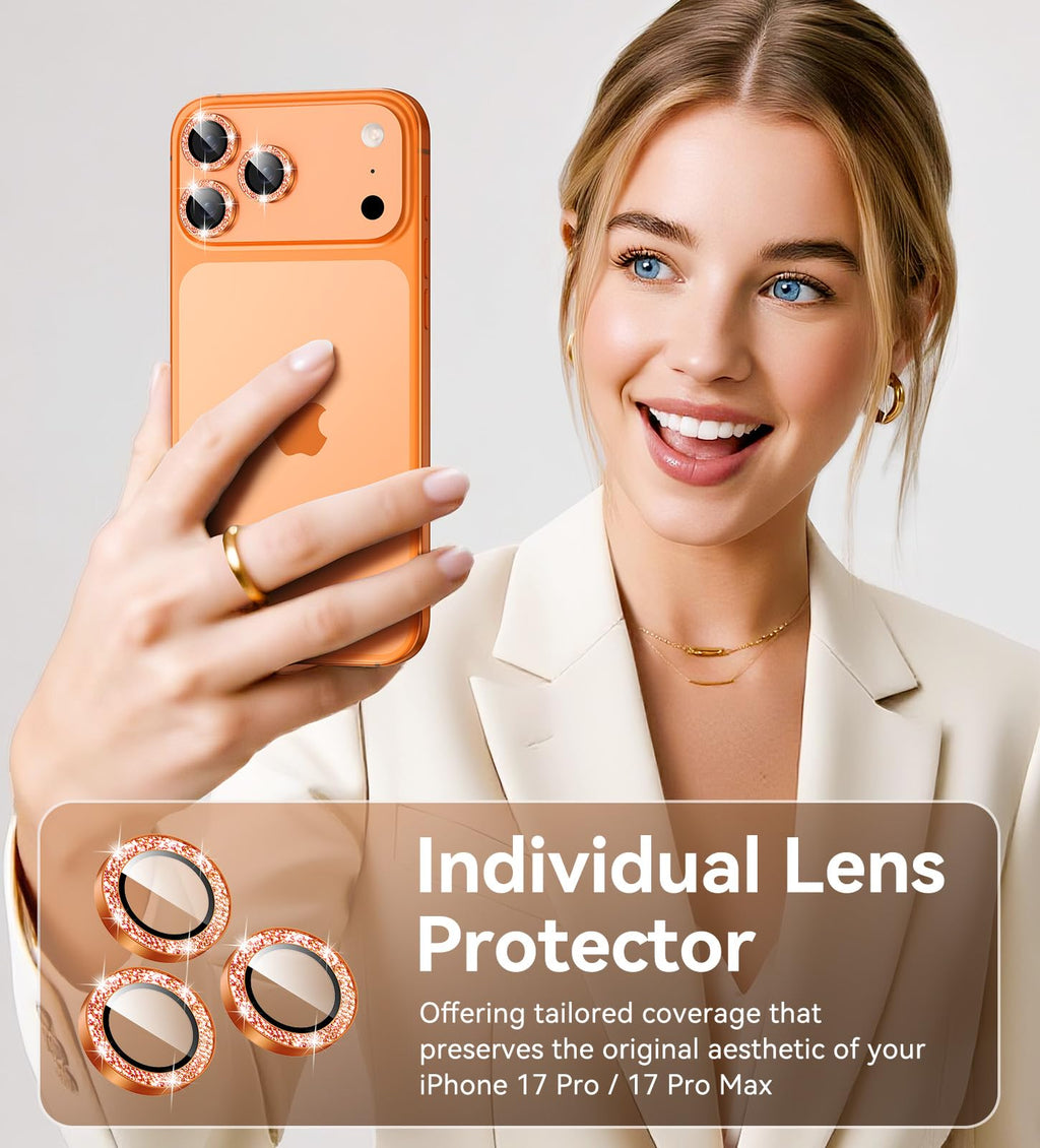 Matekxy Glitter Camera-Lens Protector for iPhone-16 Pro-Max - 16 Pro Anti-Scratch Tempered Glass with Aluminum Edging, Cute Girly Metal Individual Bling Ring Cover for Women, Black Titanium