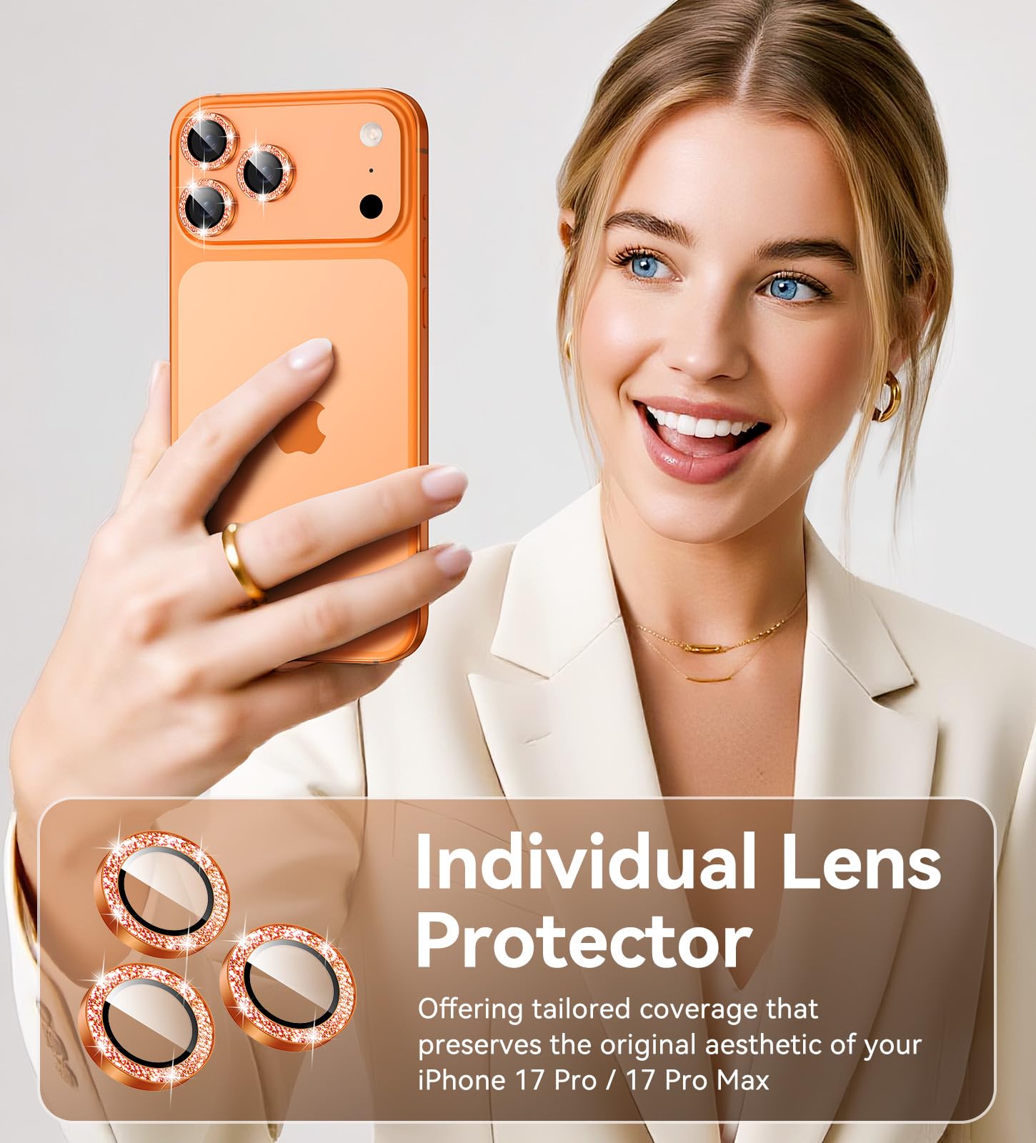 Matekxy Glitter Camera-Lens Protector for iPhone-16 Pro-Max - 16 Pro Anti-Scratch Tempered Glass with Aluminum Edging, Cute Girly Metal Individual Bling Ring Cover for Women, Black Titanium