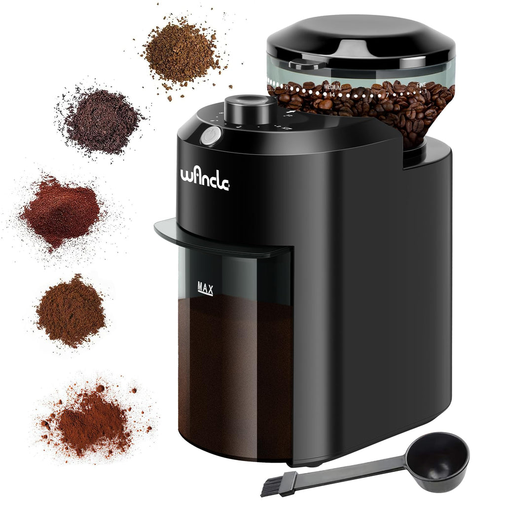 Wancle Electric Burr Coffee Grinder - Adjustable with 28 Precise Grind Settings for 12 Cups - Professional Coffee Bean Grinder (Plastic, Black)