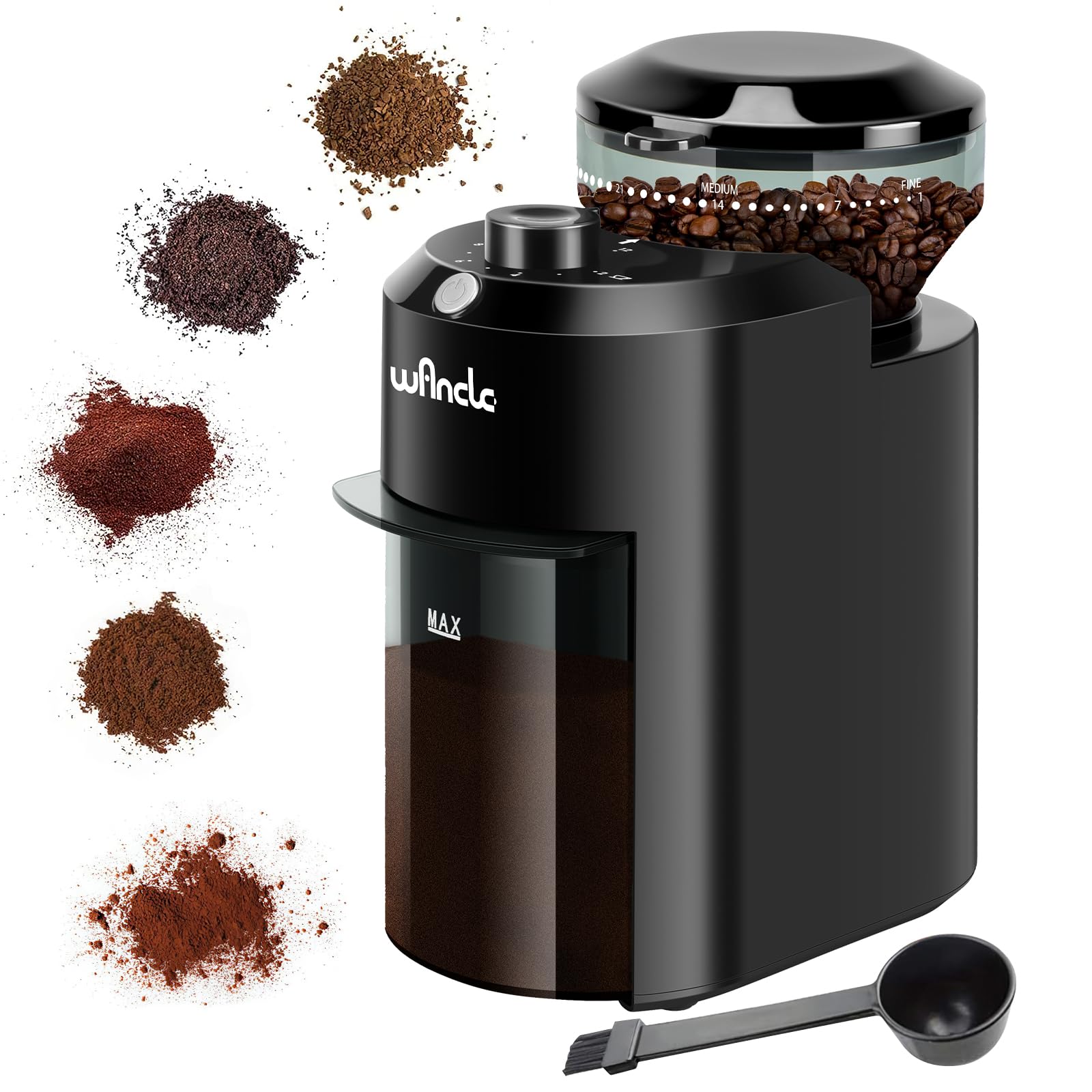 Wancle Electric Burr Coffee Grinder - Adjustable with 28 Precise Grind Settings for 12 Cups - Professional Coffee Bean Grinder (Plastic, Black)