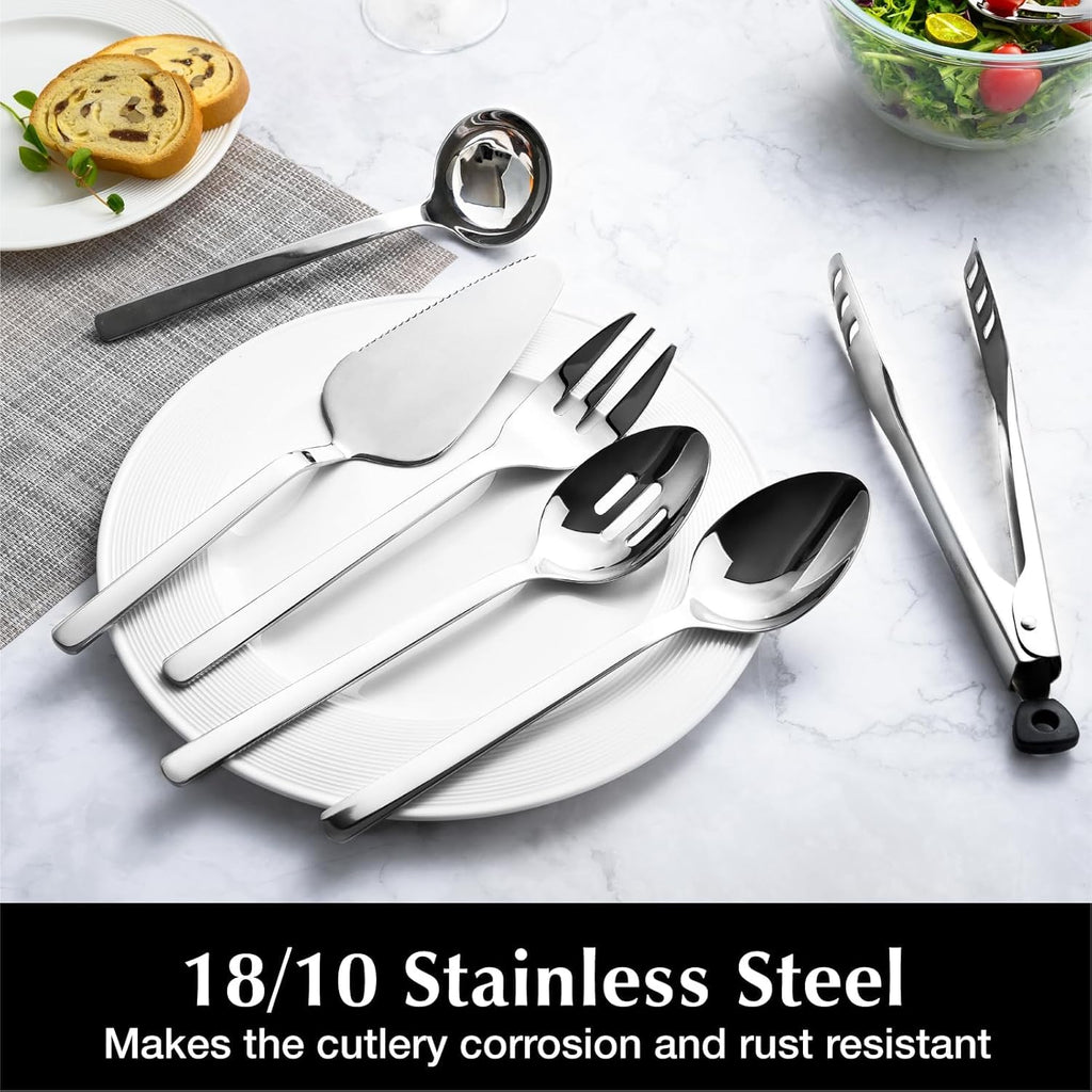 KINGSTONE Large Hostess Gold Serving Utensils Set,18/10 Stainless Steel Heavy Duty 10inch Serving Spoons,Slotted Spoons,Serving Fork,Serving Tongs, Cake Pie Server For Buffet, Wedding, Party