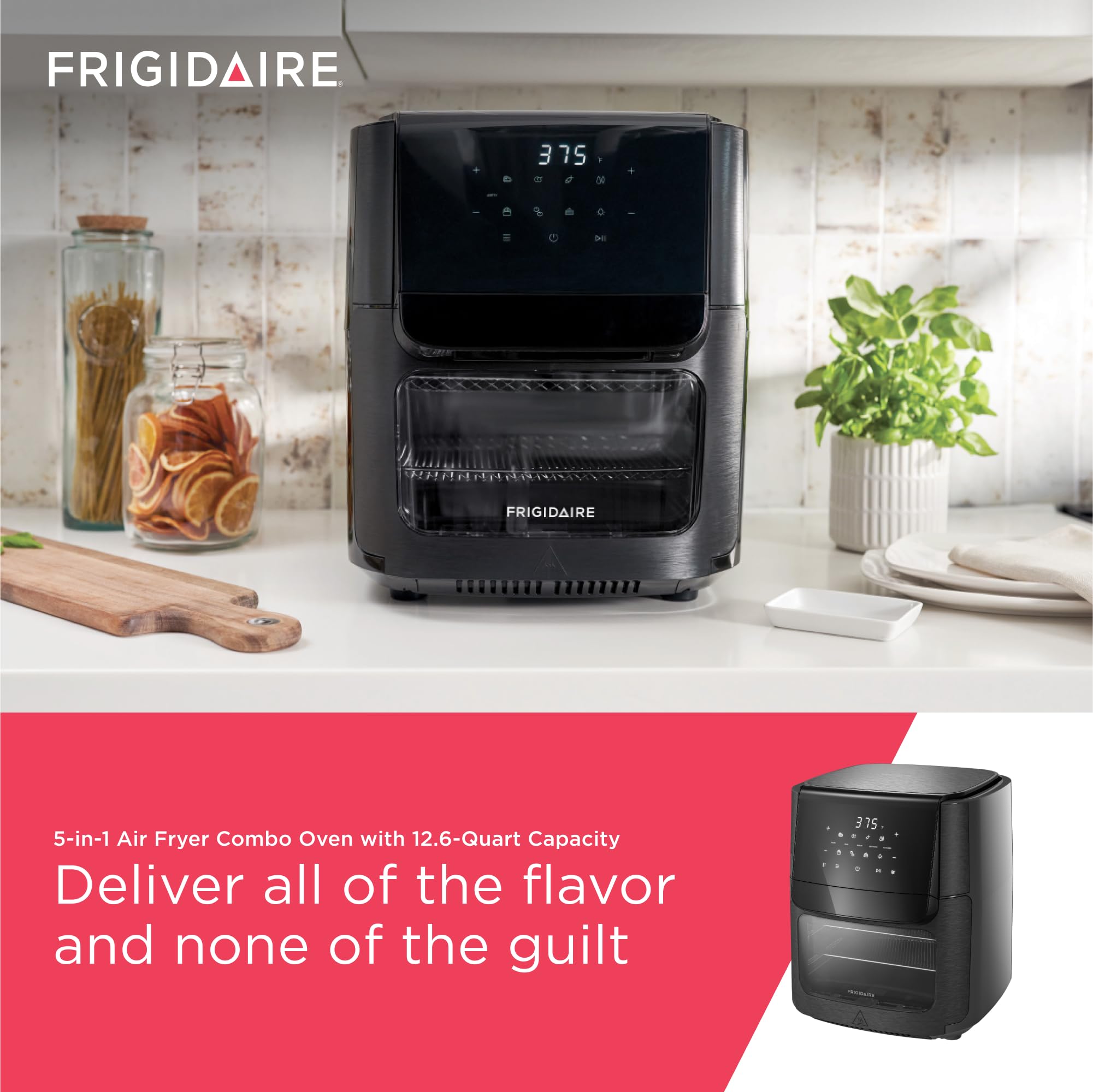 Frigidaire 3-in-1 Air Fryer, Large 5.3 QT Capacity, Digital Display, 3 Cooking Modes, 5 Recipe Presets, Automatic Shake Reminder, PFAS-Free Cooking Surfaces, Black