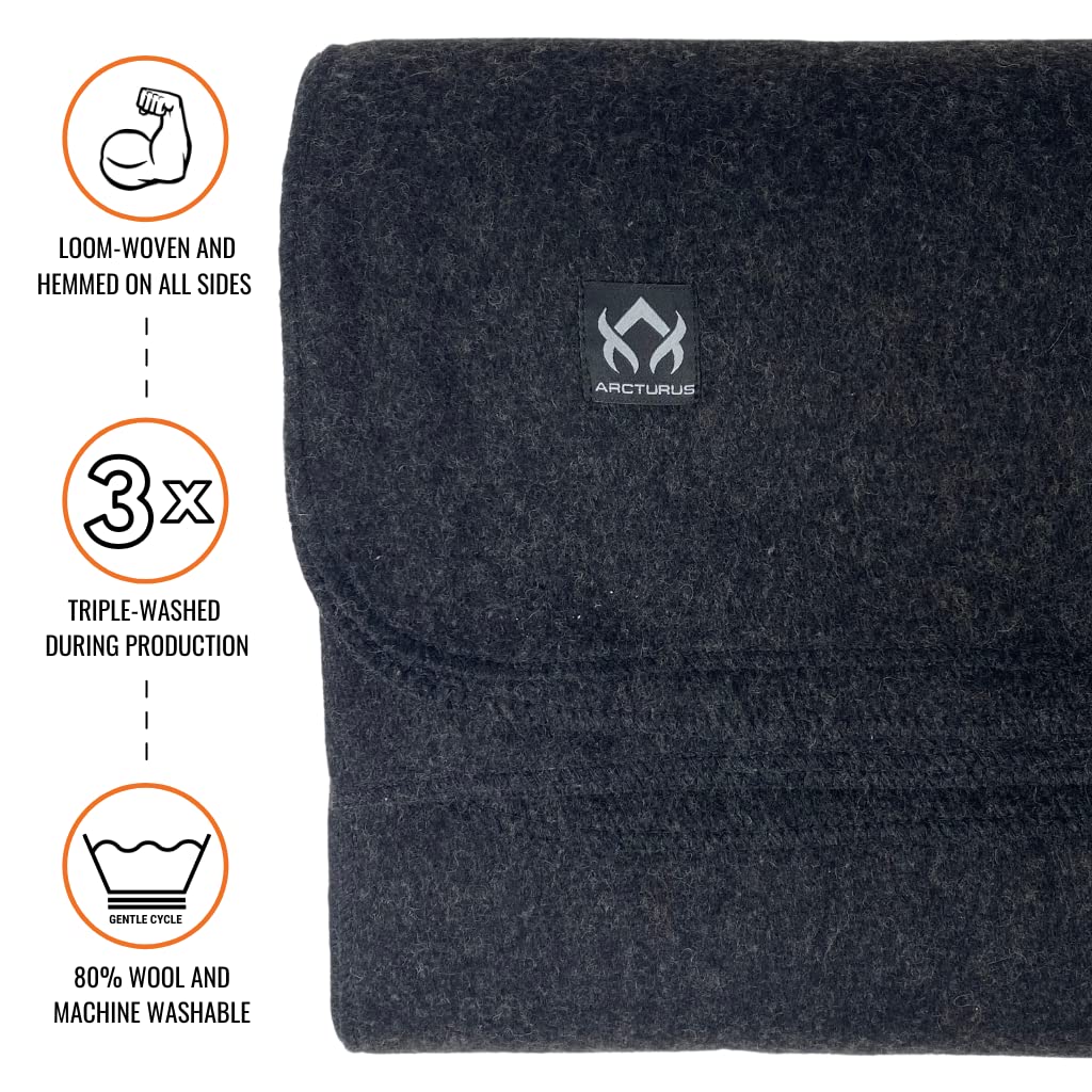 Arcturus Military Wool Blanket - Warm, Thick, Washable - Great for Outdoors, Camping, Stadium Blanket, Picnics, Travel - Car & Bushcraft Survival Kits