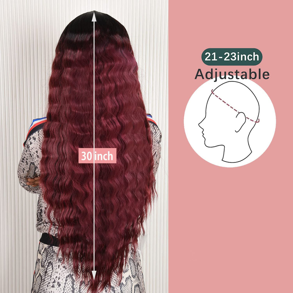 INSTASTYLE 30 Inch Synthetic Curly Wigs for Women Long Black Hair Wig Lace Front 4" Simulated Scalp Natural Loose Deep Wave Crimps Curls Wig As Hair Replacement Wigs 1B