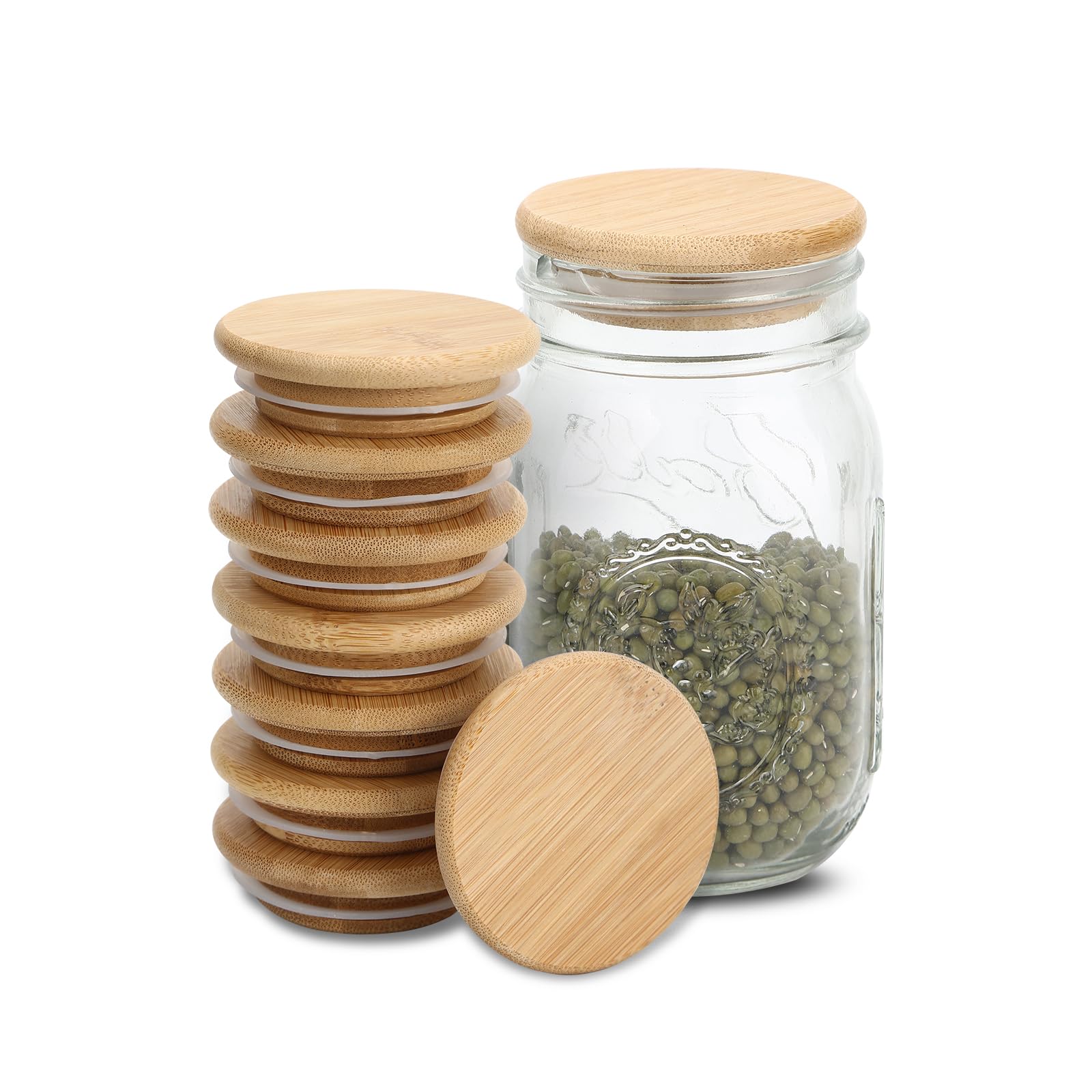 6 Pack Wide Mouth Mason Jar Lids Reusable canning lids Acacia Wooden mason jar Lids with Airtight Silicone Seal, Brown (6PCS Wide Lids)