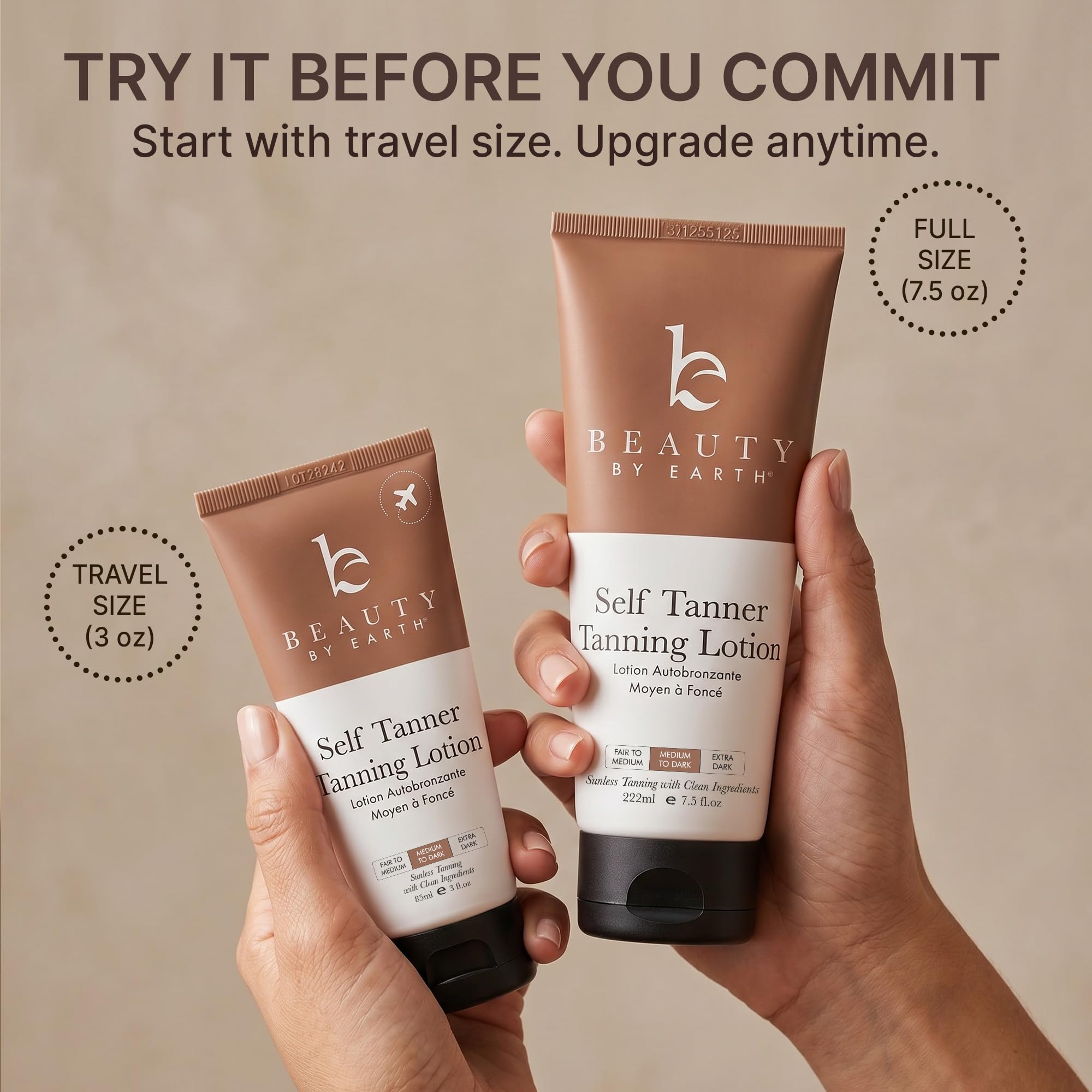Tanning Lotion Self Tanner - USA Made with Natural & Organic Ingredients, Travel Size Self Tan Lotion, Non Toxic Gradual Tanning Moisturizer, Sunless Tanner for Fake Tan for Women & Men