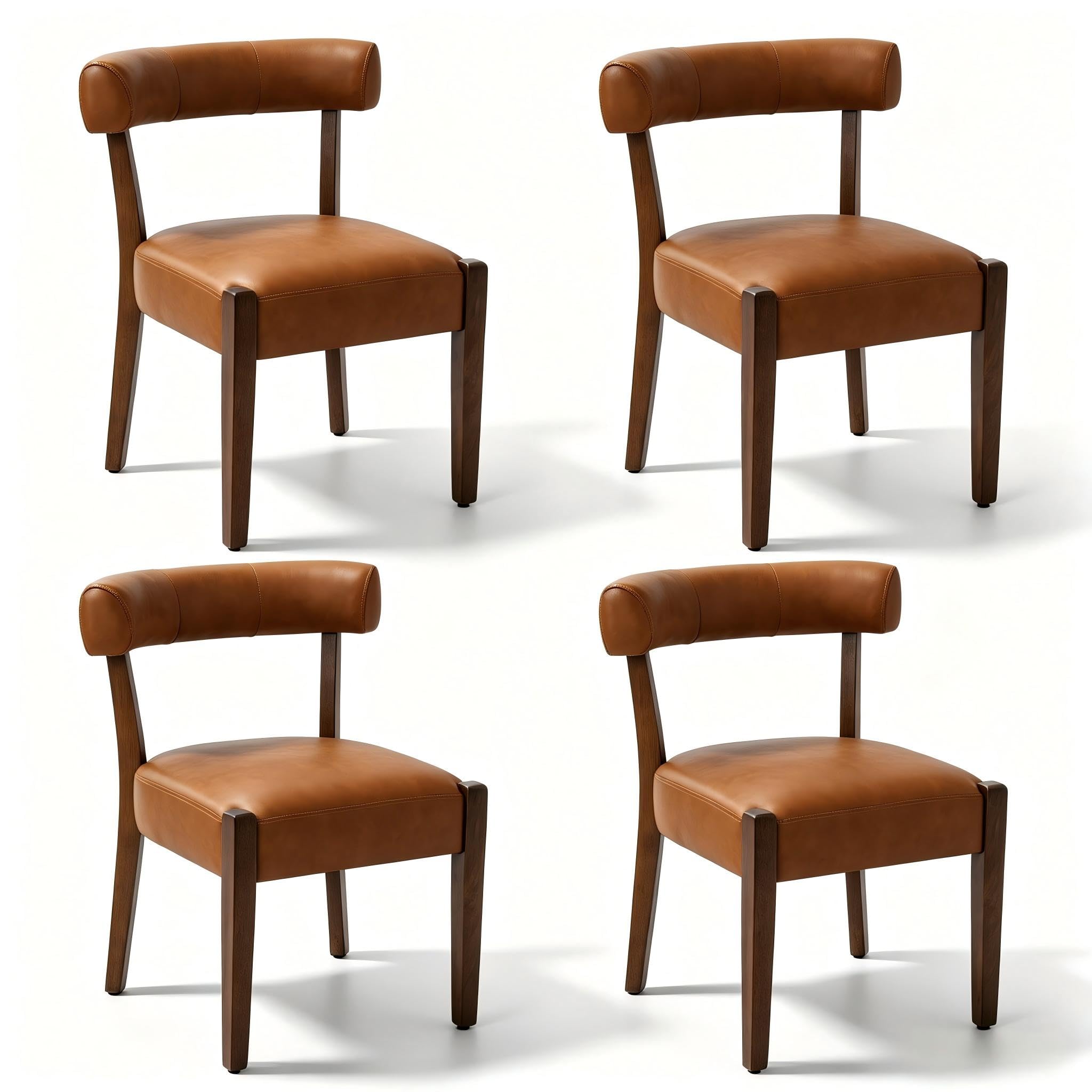 RNKSFX Upholstered Dining Chairs Set of 2, Walnut Wooden Kitchen & Dining Room Chairs, Mid Century Modern Fabric Farmhouse Dining Chairs Oversized Sturdy Rounded Chairs Curved Back, Beige Fabric
