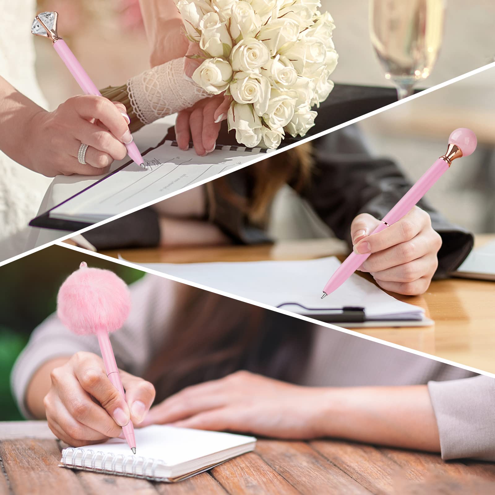 WEMATE 8Pcs Ballpoint Pens Set Metal Crystal Diamond Pen Glitter for Journaling Black Pen Bling in Black & Blue Ink Pretty Cute Pens Fancy Pens Gifts for Women Wedding School Office Desk(Black)