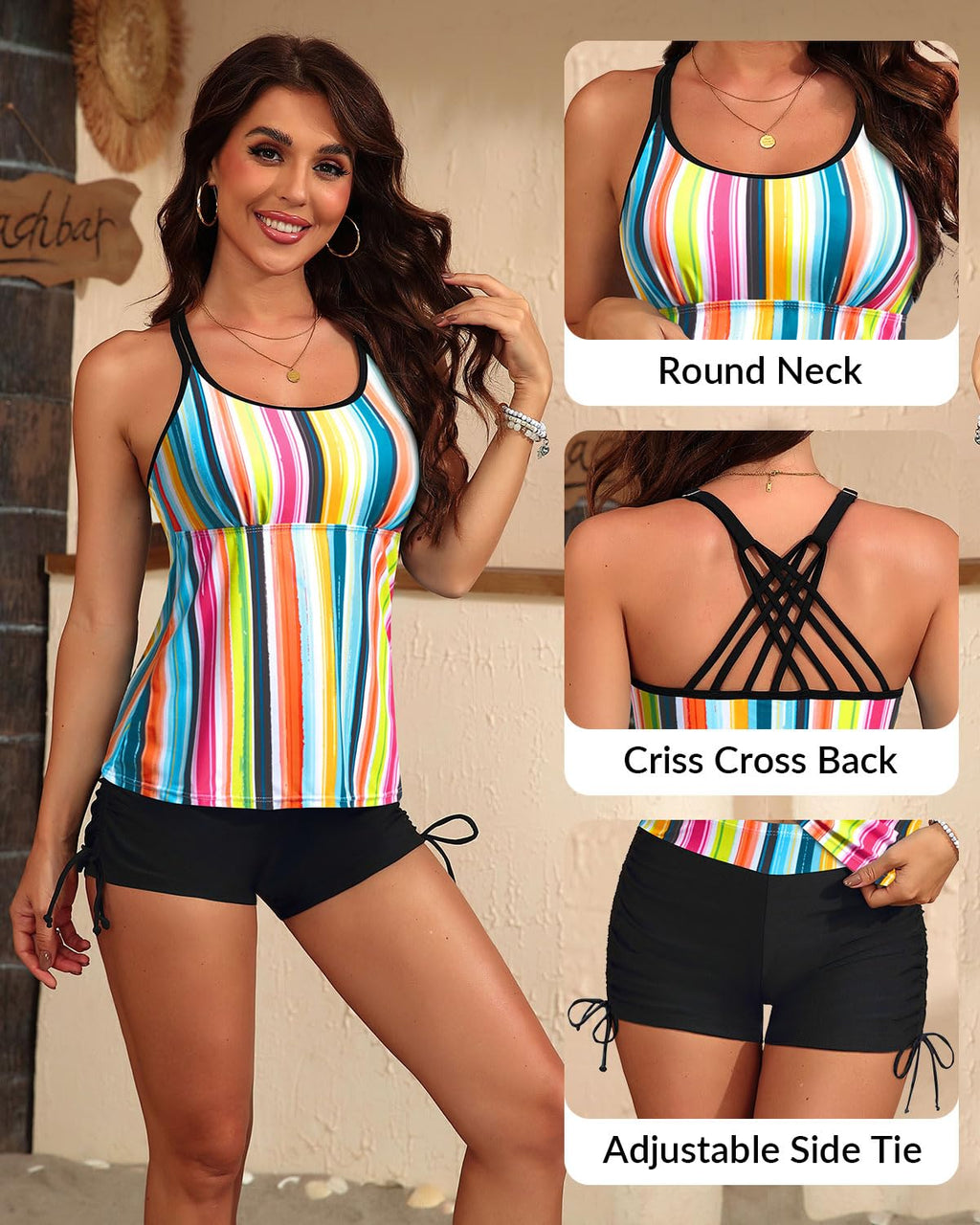 Yonique Women's Tankini Swimsuit - Two Piece Bathing Suits with Shorts Tummy Control Swimwear