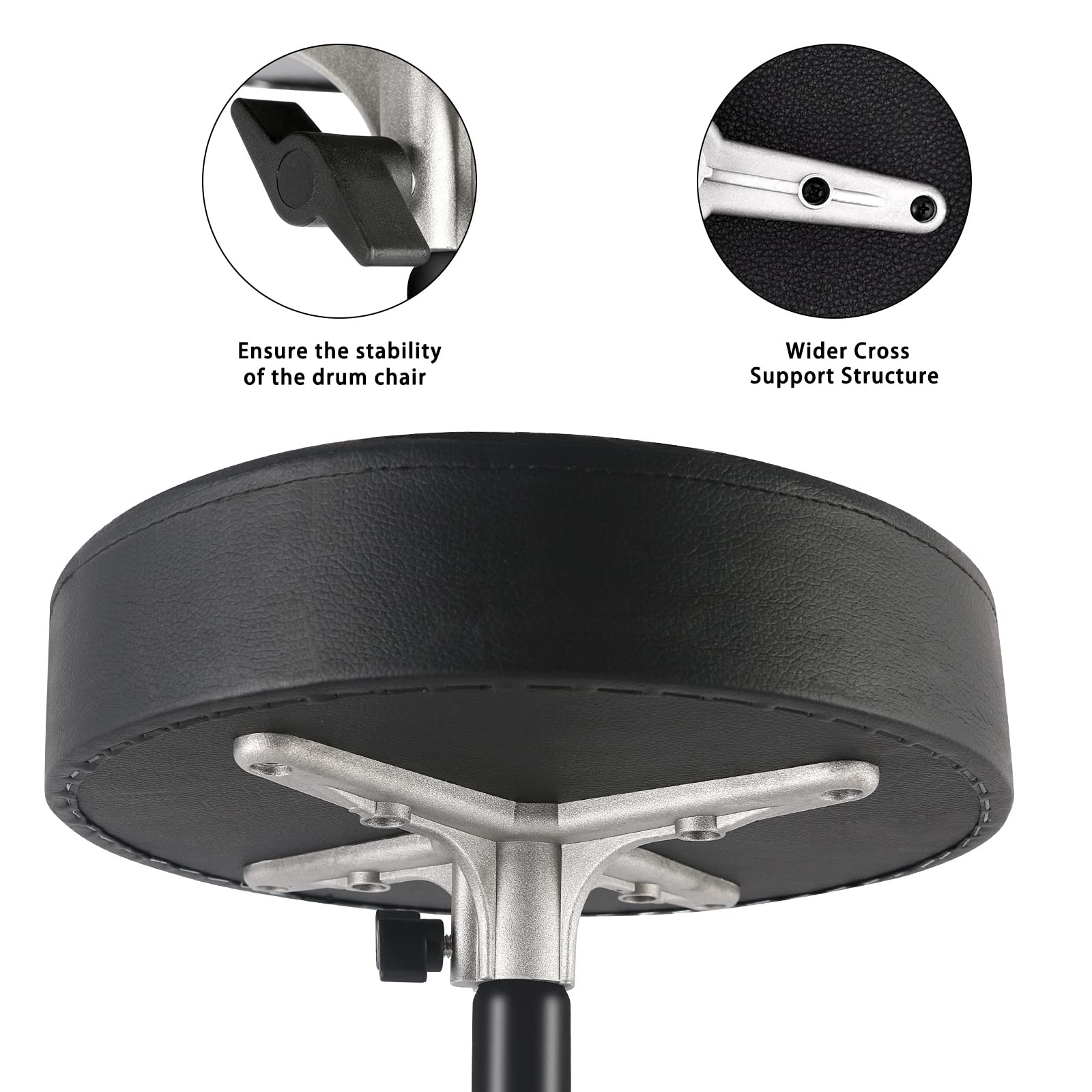 EASTROCK Drum Throne,Padded Drum Seat Drumming Stools with Anti-Slip Feet for Adults and Kids Drummers (Black)