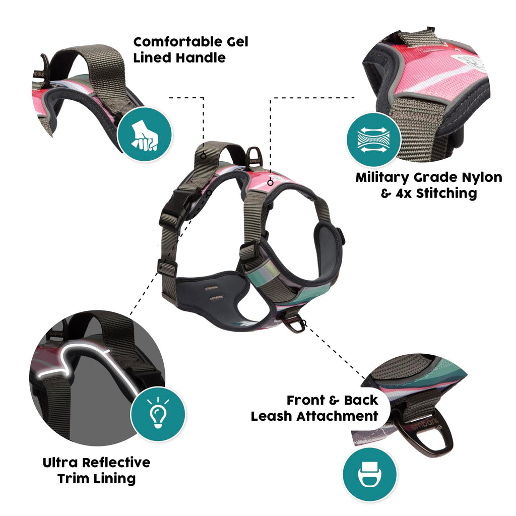 Embark Adventure Dog Harness for Small, Medium & Large Dogs – No Pull, Reflective Trim, Heavy Duty Oxford, 2 Leash Clips, Gel-Lined Handle, Soft Padded