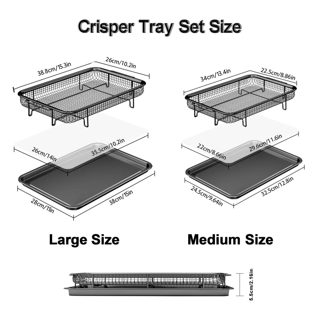 Air Fryer Basket for Oven, Large14.88"×10.98"Air Fryer Pans for Convection Oven with 30 Sheet Parchment Papers, THORSES Non-Stick Stainless Steel Air Fryer Basket and Tray for Multi Cooking - Black