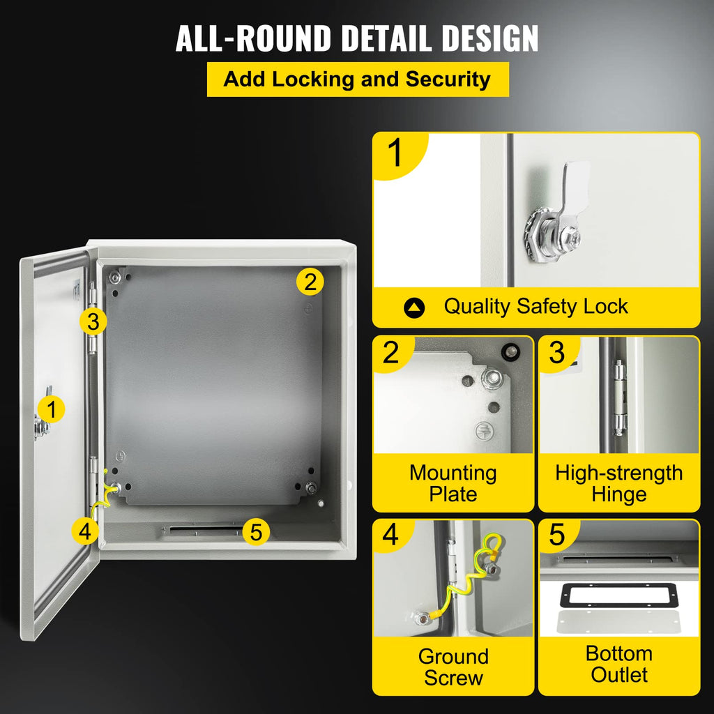 VEVOR NEMA Steel Enclosure, 8" x 8" x 6" NEMA 4X Steel Electrical Box, IP66 Waterproof & Dustproof, Outdoor/Indoor Electrical Junction Box, with Mounting Plate