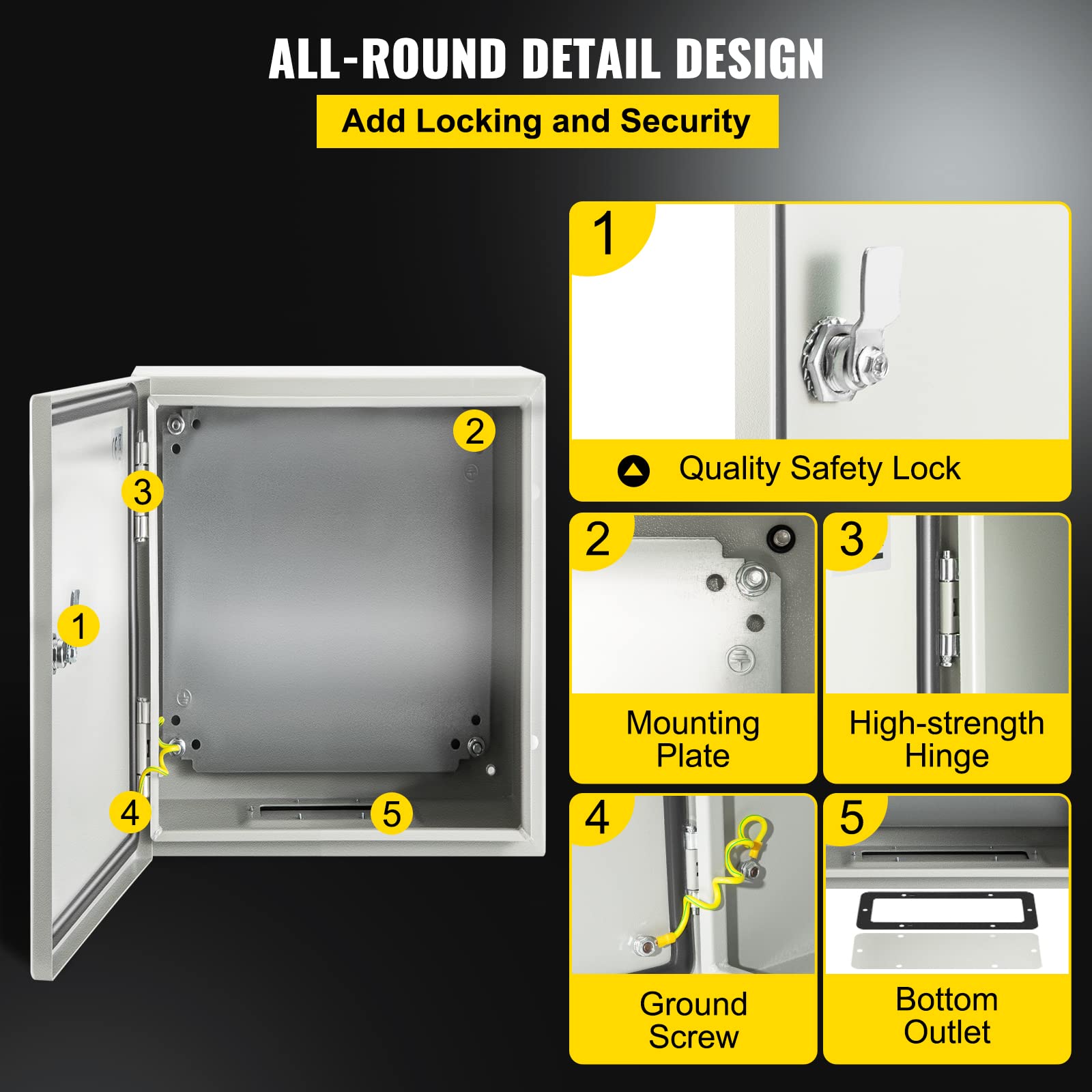 VEVOR NEMA Steel Enclosure, 8" x 8" x 6" NEMA 4X Steel Electrical Box, IP66 Waterproof & Dustproof, Outdoor/Indoor Electrical Junction Box, with Mounting Plate