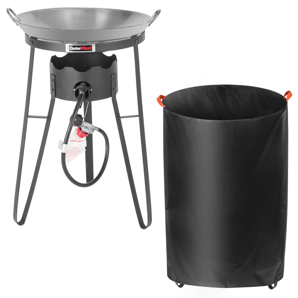 OuterMust Outdoor Cooker Wok Station with Cover, Iron Wok, Electronic Ignition and Burner 54000 BTU for BBQ, Backyard