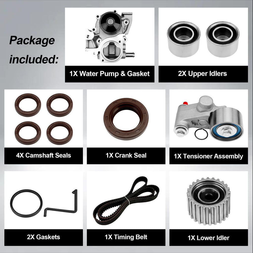 Engine Timing Belt Kit with Water Pump | Compatible With 1987-2001 Toyota Camry Celica RAV4 MR2 Solara 2.0L 2.2L 3SFE 5SFE L4 DOHC 16V | Replaces# TBK138, TCKWP199