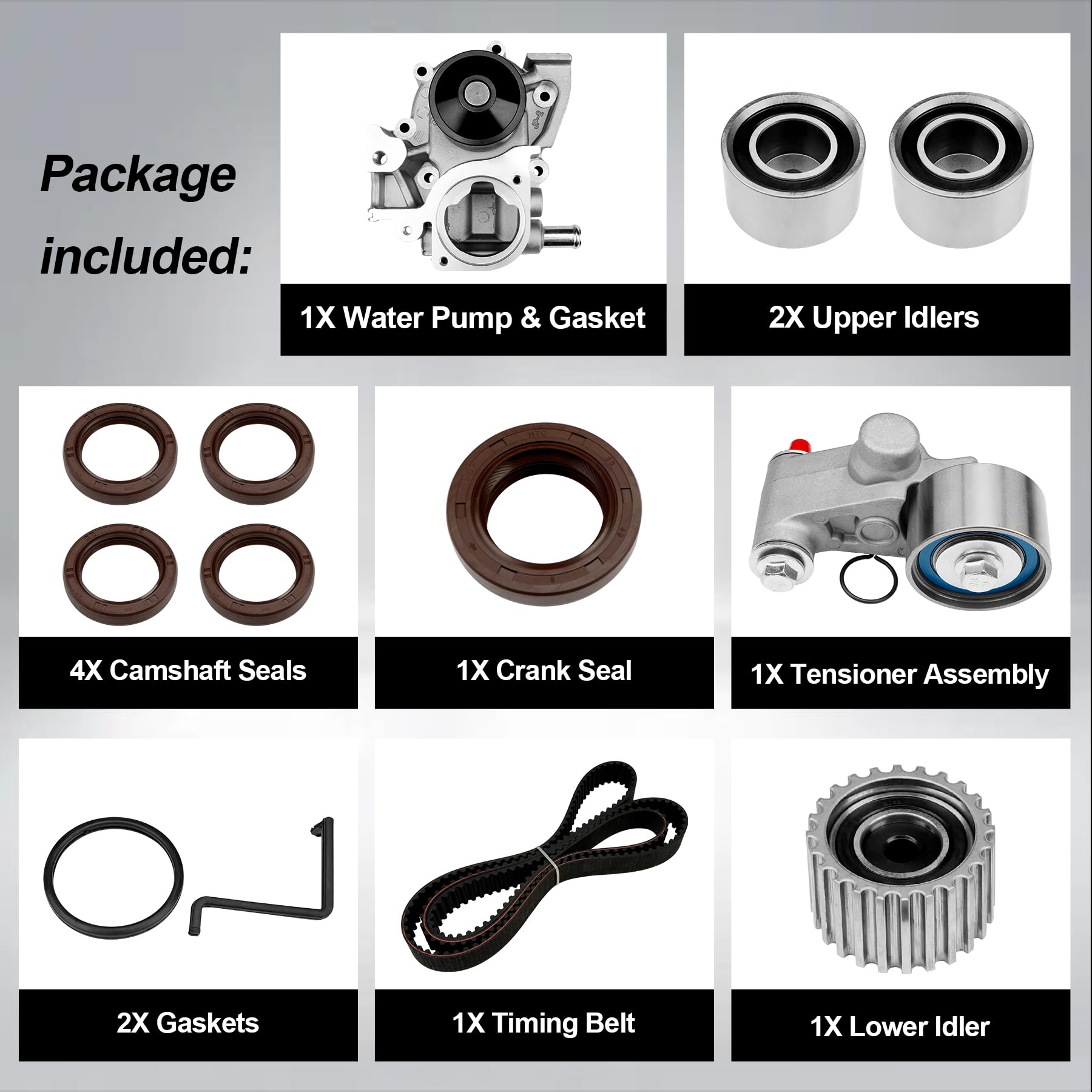 Engine Timing Belt Kit with Water Pump | Compatible With 1987-2001 Toyota Camry Celica RAV4 MR2 Solara 2.0L 2.2L 3SFE 5SFE L4 DOHC 16V | Replaces# TBK138, TCKWP199