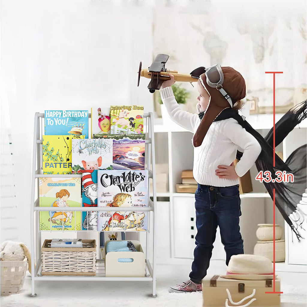 aboxoo Metal Kids Bookshelf Black Large Freestanding for Children Room 32 in Toy Organizer Large Stable Bookcase Bookstore Library Book Unit Storage Kids Bed Living Room