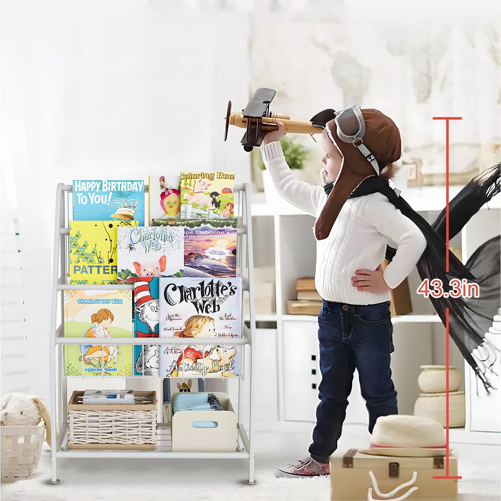 aboxoo Metal Kids Bookshelf Black Large Freestanding for Children Room 32 in Toy Organizer Large Stable Bookcase Bookstore Library Book Unit Storage Kids Bed Living Room