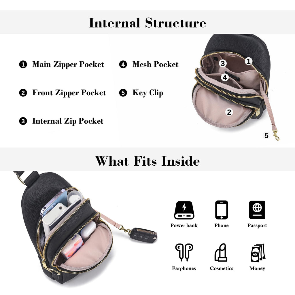 INICAT Small Crossbody Sling Bags Faux Leather Fanny Packs Purses for Women Everyday & Travel