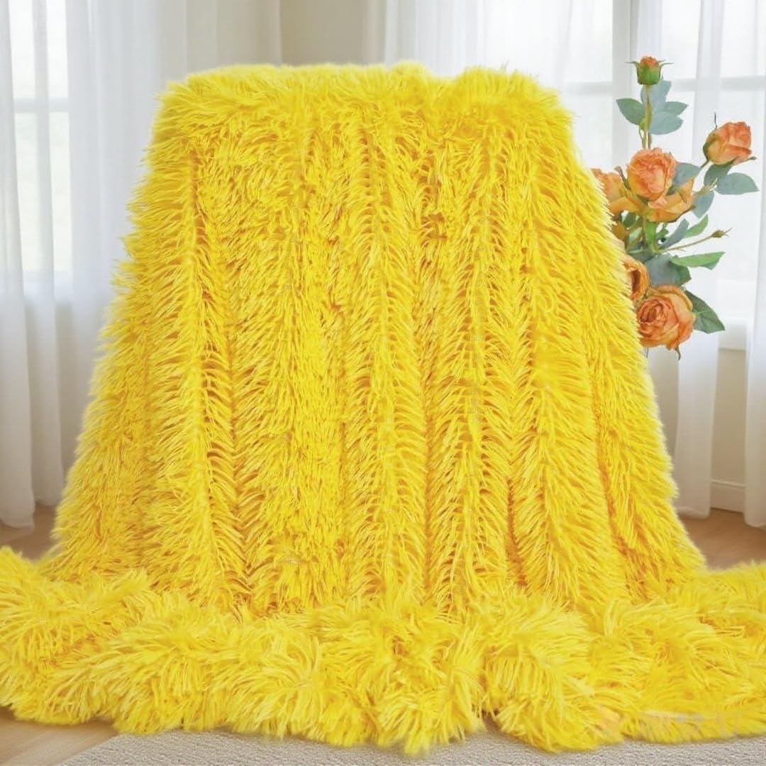 Plush Super Soft Blanket Bedding Sofa Cover Furry Fuzzy Fur Warm Throw Qulit Cozy Couch Blanket for Winter (51"x63", Black)