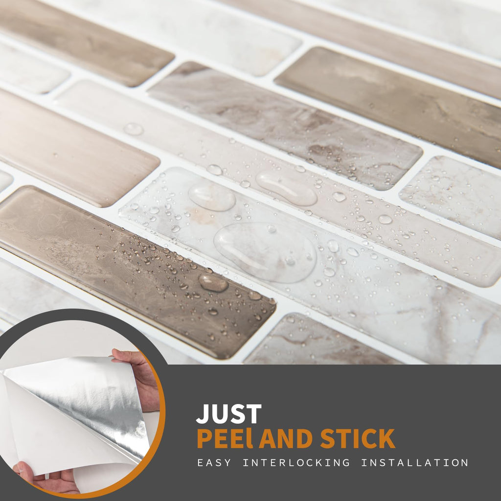 WOWSTAR 10-Sheet Peel and Stick Backsplash Tile for Kitchen, Back Splash Stick On Tiles for Kitchen Wall (Sand)