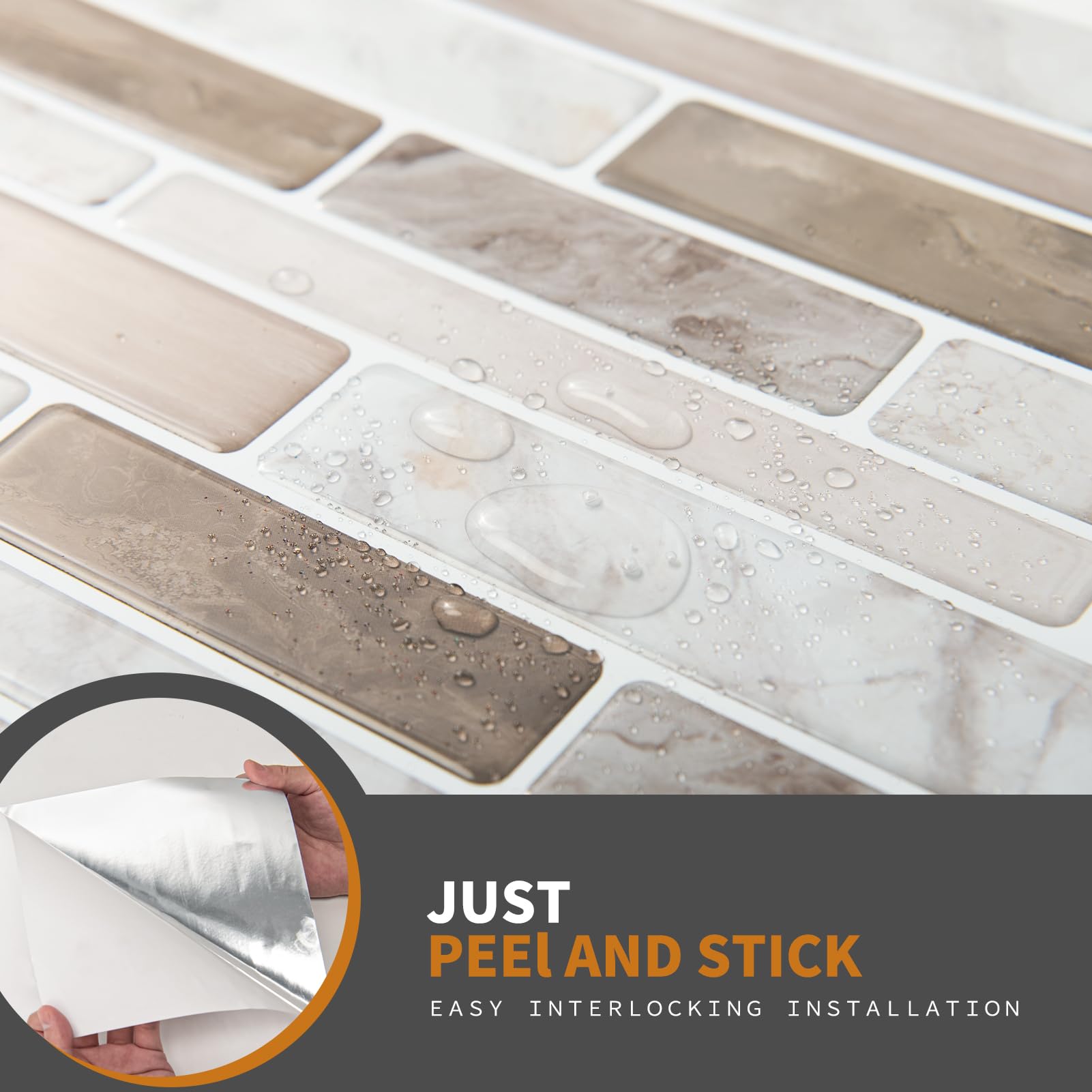 WOWSTAR 10-Sheet Peel and Stick Backsplash Tile for Kitchen, Back Splash Stick On Tiles for Kitchen Wall (Sand)