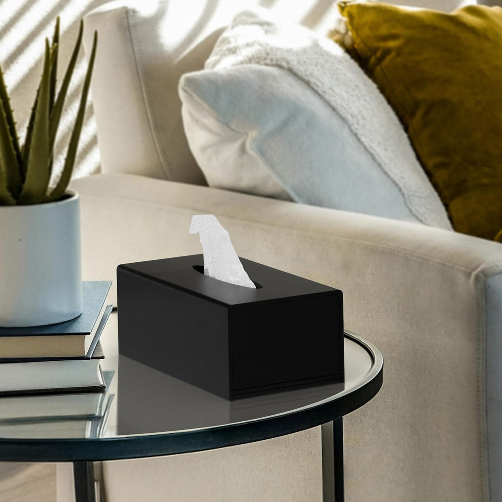 HIIMIEI Tissue Box Cover, Acrylic Tissue Holder Napkin Dispenser for Home Office Restaurant Desk Decor, Black Square 5.4x5.4x5.4''