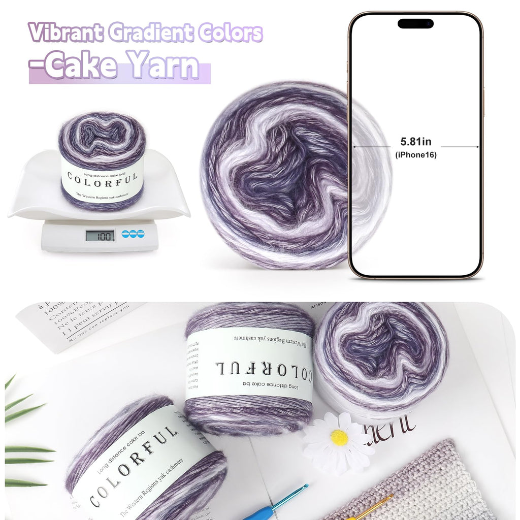 Katech Fairyland Yarn for Crocheting Knitting-Gradient Yarn Cake-4 Pack of 100g/3.52 oz-Soft DK Light Weight #3-60% Cotton 30% Acrylic 10% Wool-Perfect for Scarves, Shawls, Blankets and Garments(A)